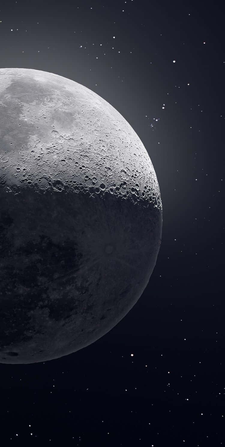 moon, cratered surface, starfield, HD Phone Wallpaper
