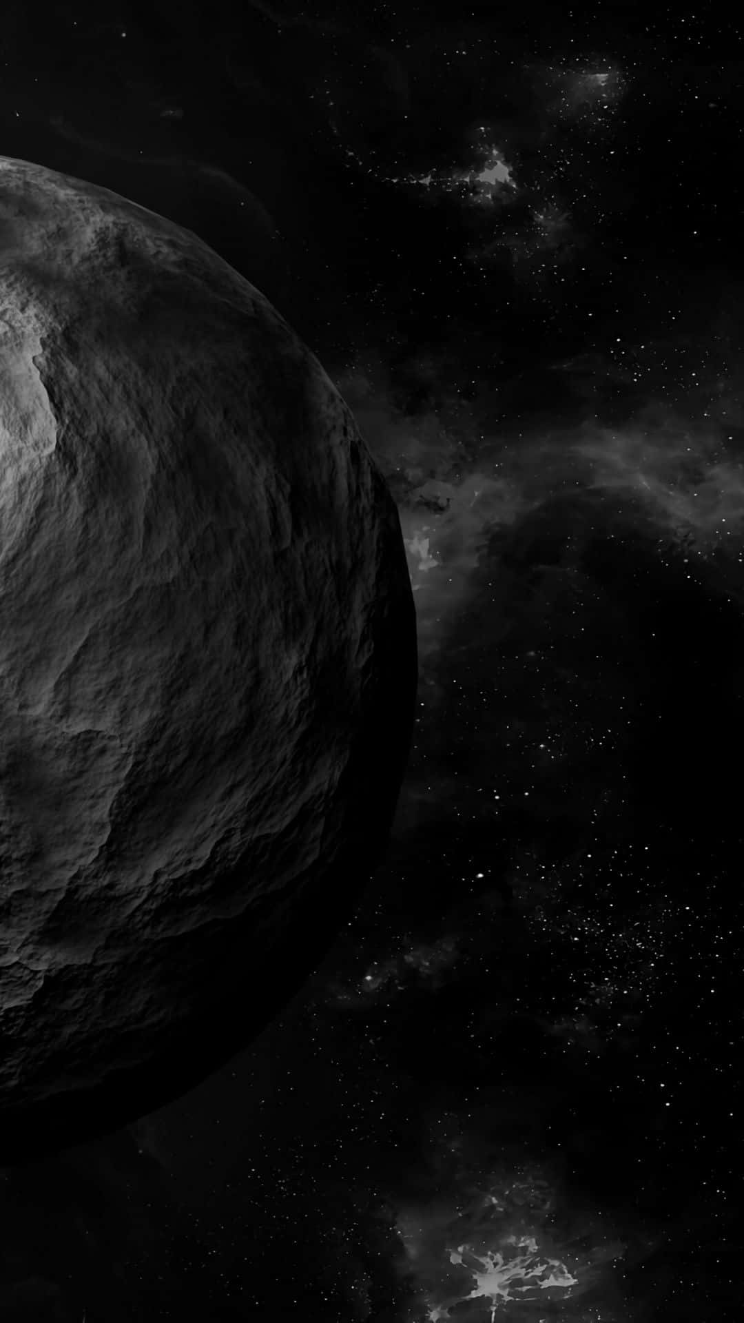 black and white, large planet, starfield, Full HD Phone Wallpaper
