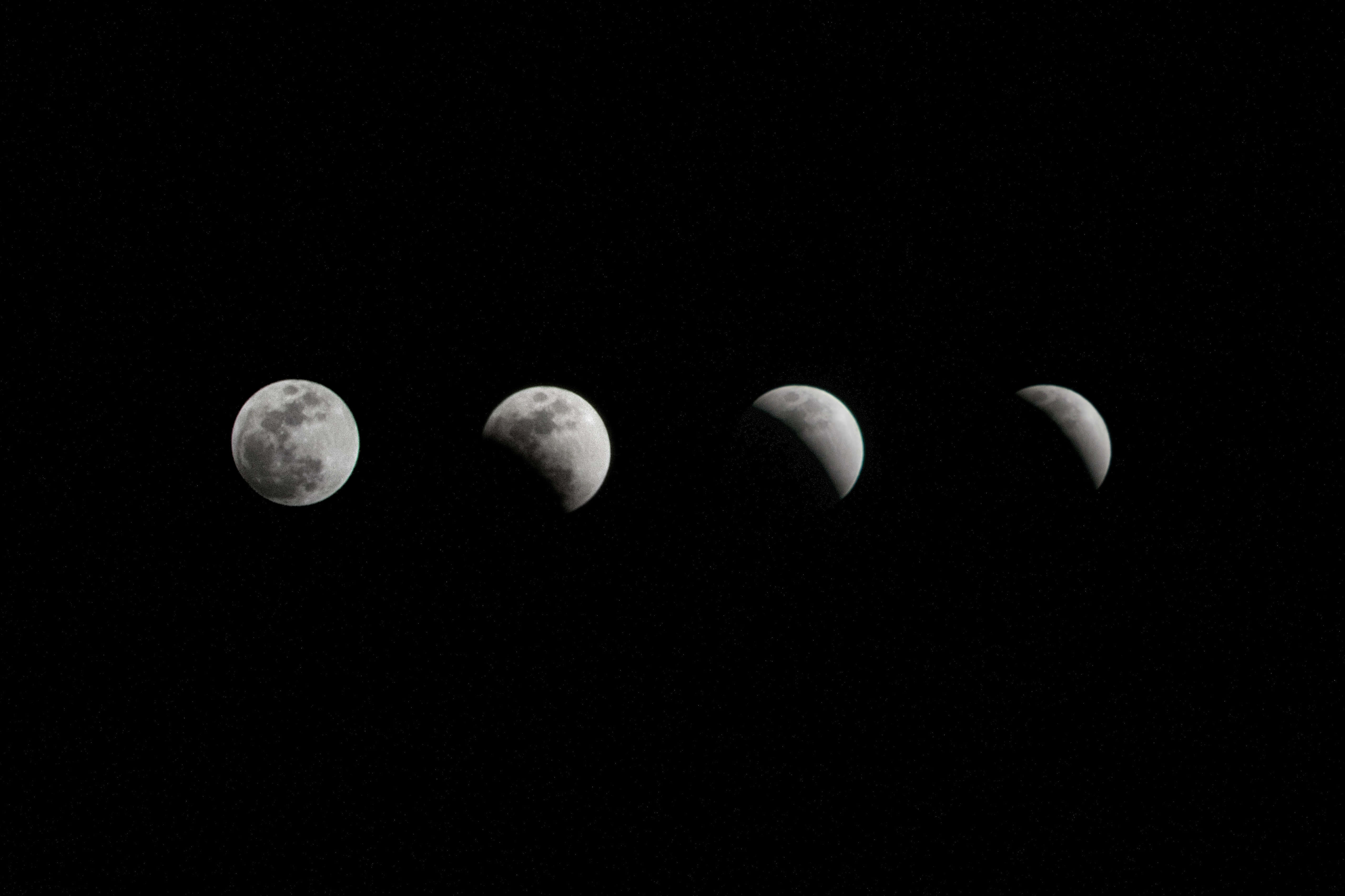 black and white space, four phases of the moon, black sky, 4K Desktop Wallpaper