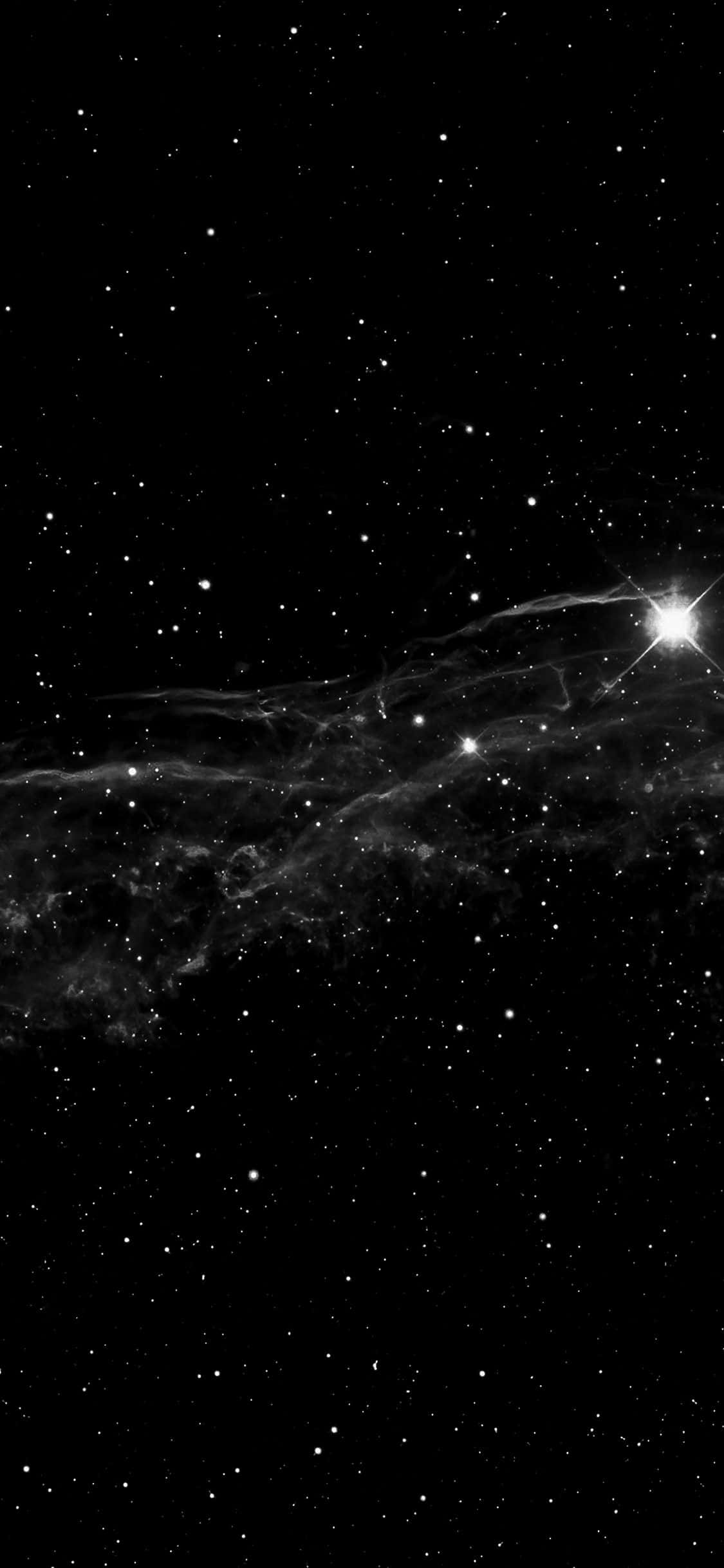 black and white space, cosmic nebula, bright star, Full HD Phone Wallpaper