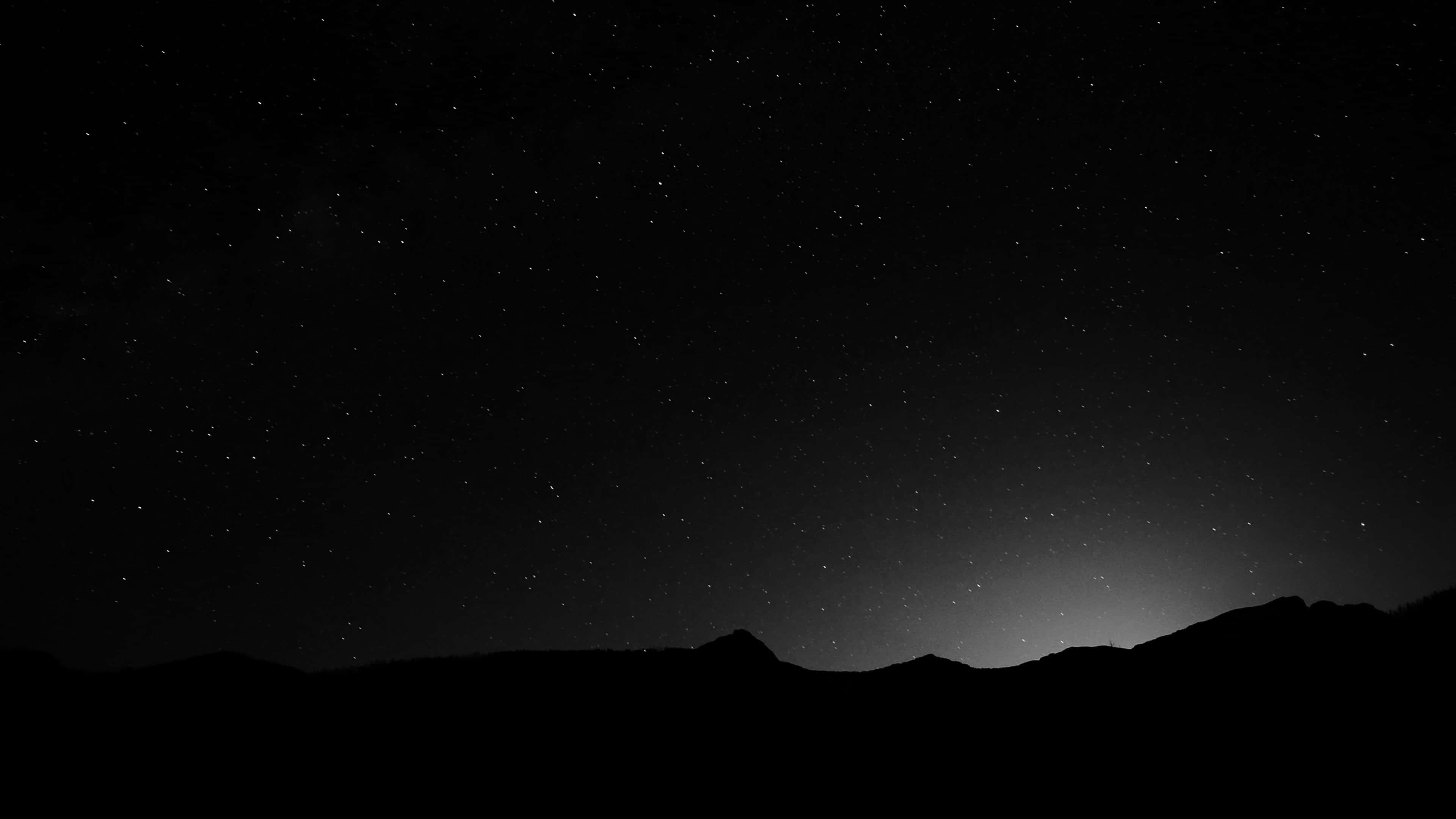 Black And White Space, starry night sky, silhouetted mountain range, 4K Desktop Wallpaper