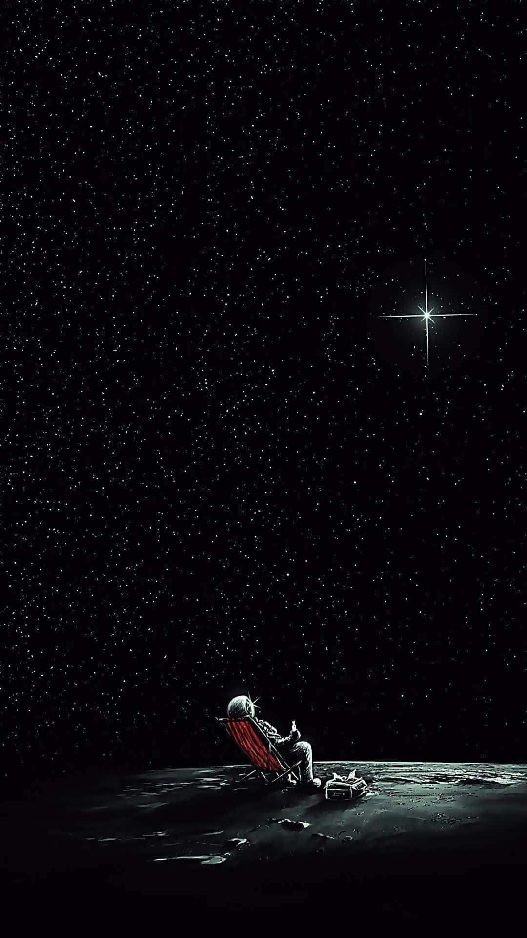 astronaut, red chair, moon's surface, Full HD Phone Wallpaper