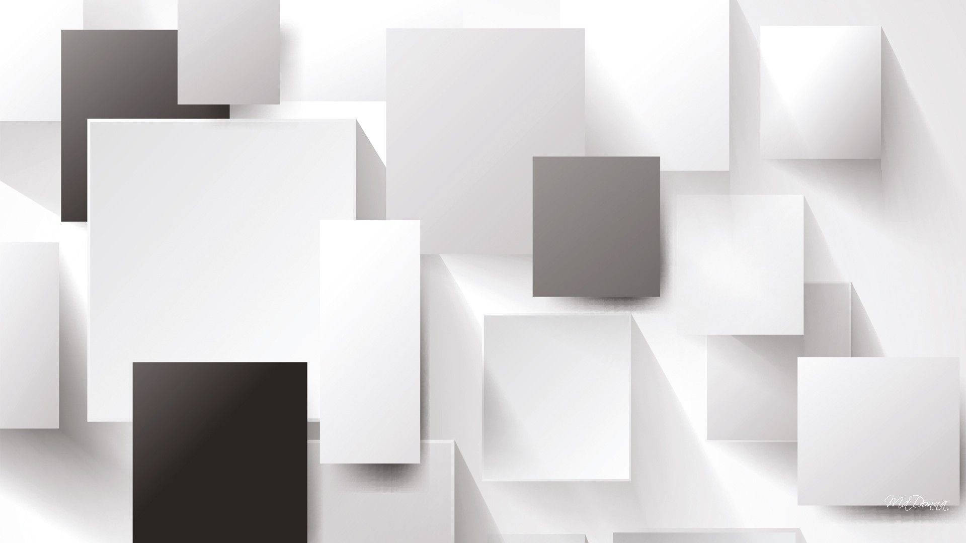 3D Black And White Squares And Rectangles, white gray and black squares, soft shadows, Full HD Desktop Wallpaper