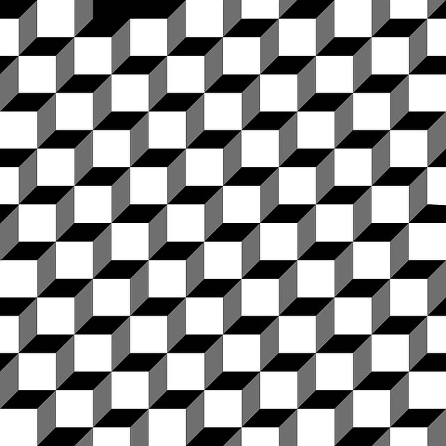 3D Gray Black And White Squares, black and white cubes, optical illusion pattern, SD Desktop Wallpaper