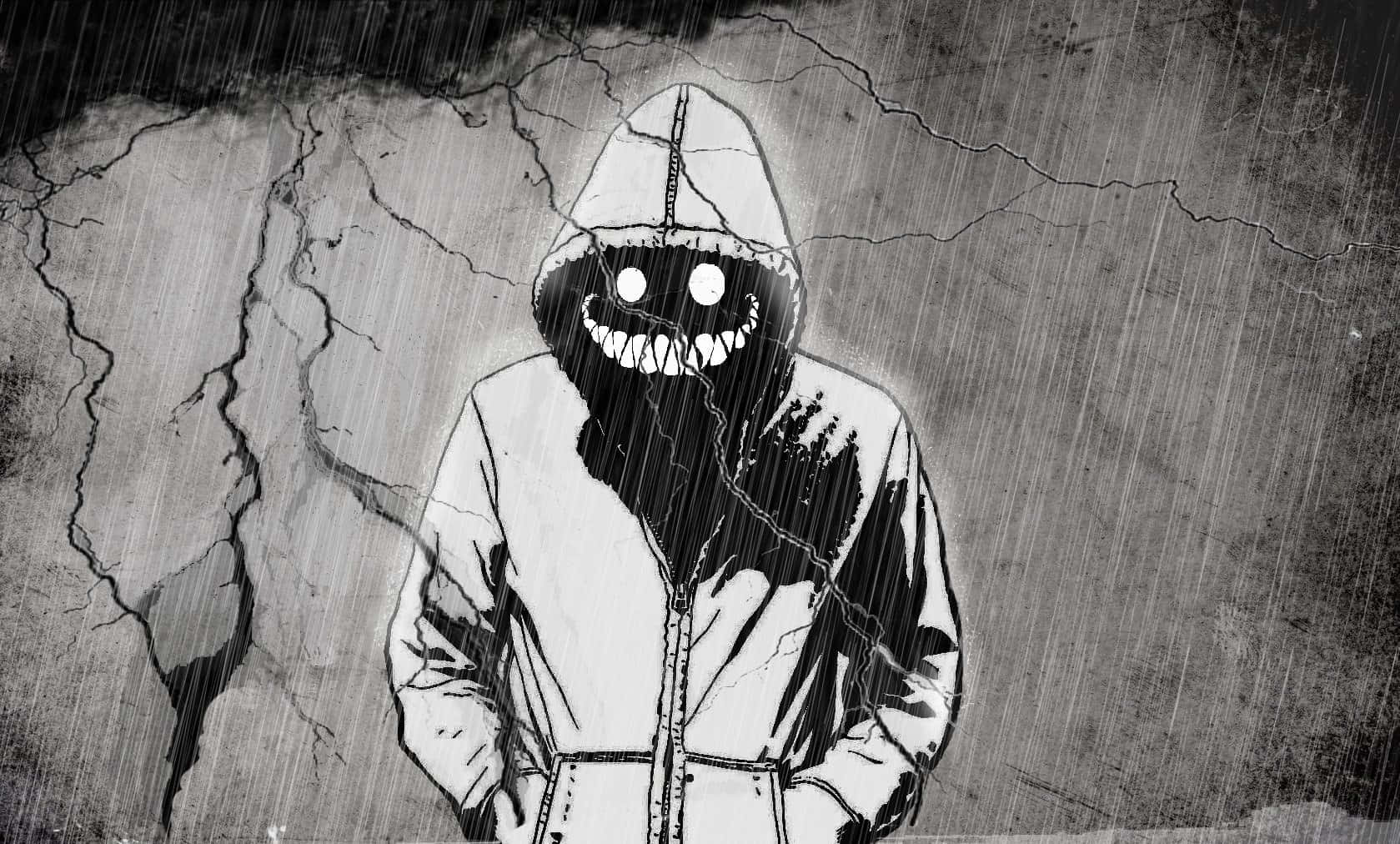Black And White Storm, hooded figure, glowing eyes, HD Desktop Wallpaper