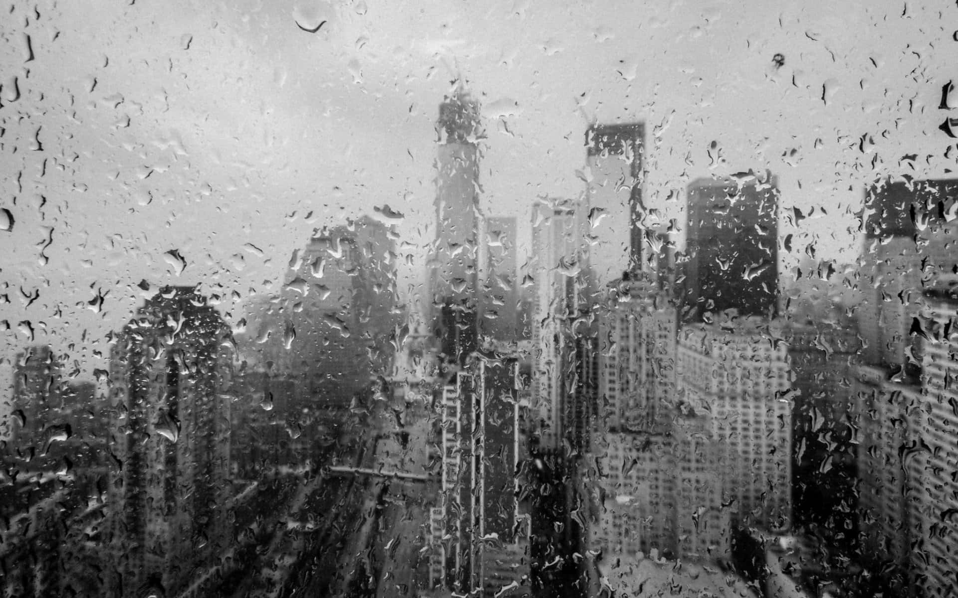 Black And White Storm, monochrome cityscape, rain-splattered window, Full HD Desktop Wallpaper