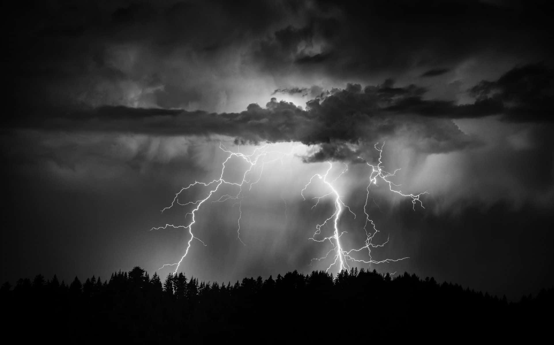 black and white storm, storm clouds, lightning strikes, Full HD Desktop Wallpaper