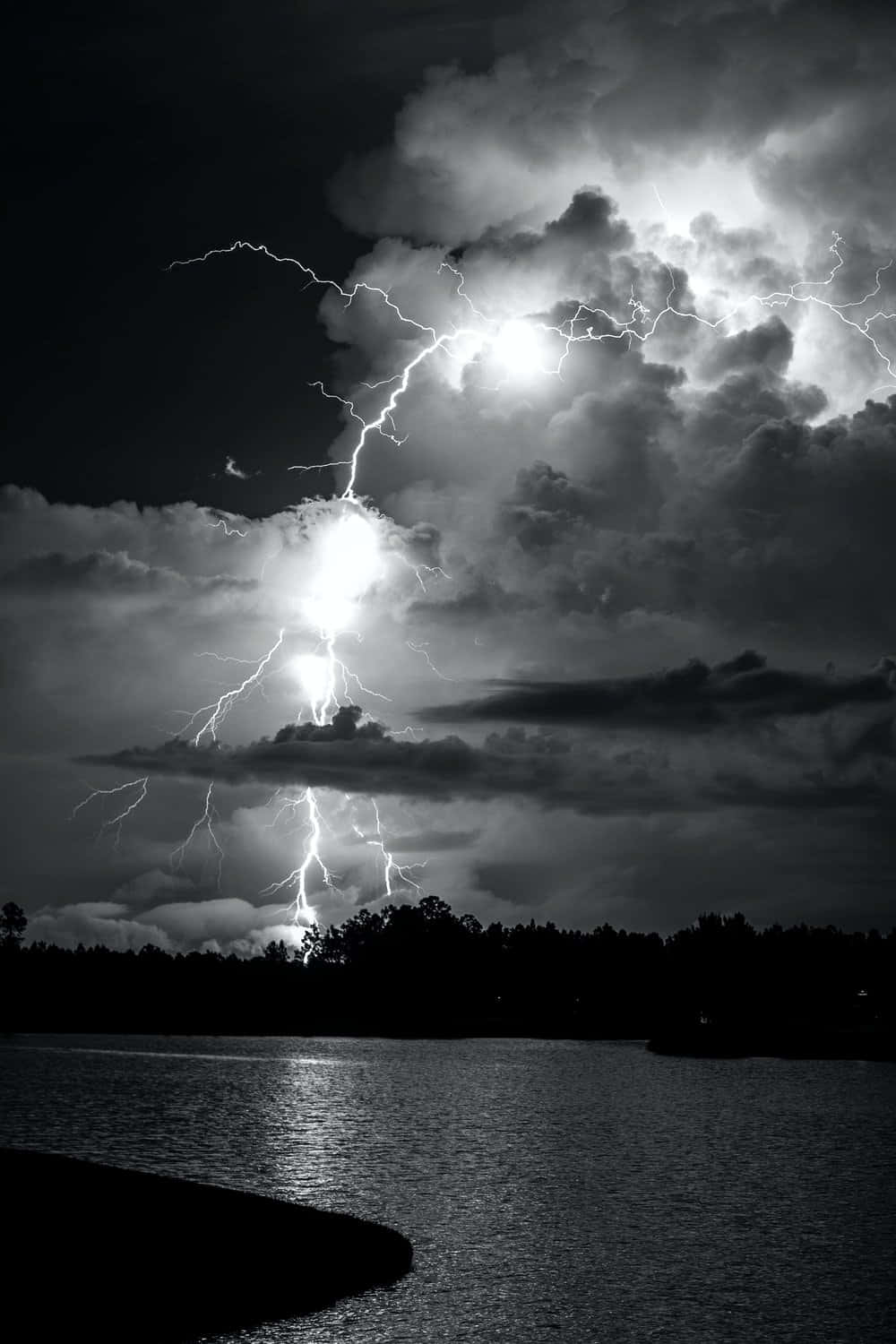 Black And White Storm, lightning strike, stormy sky, HD Phone Wallpaper