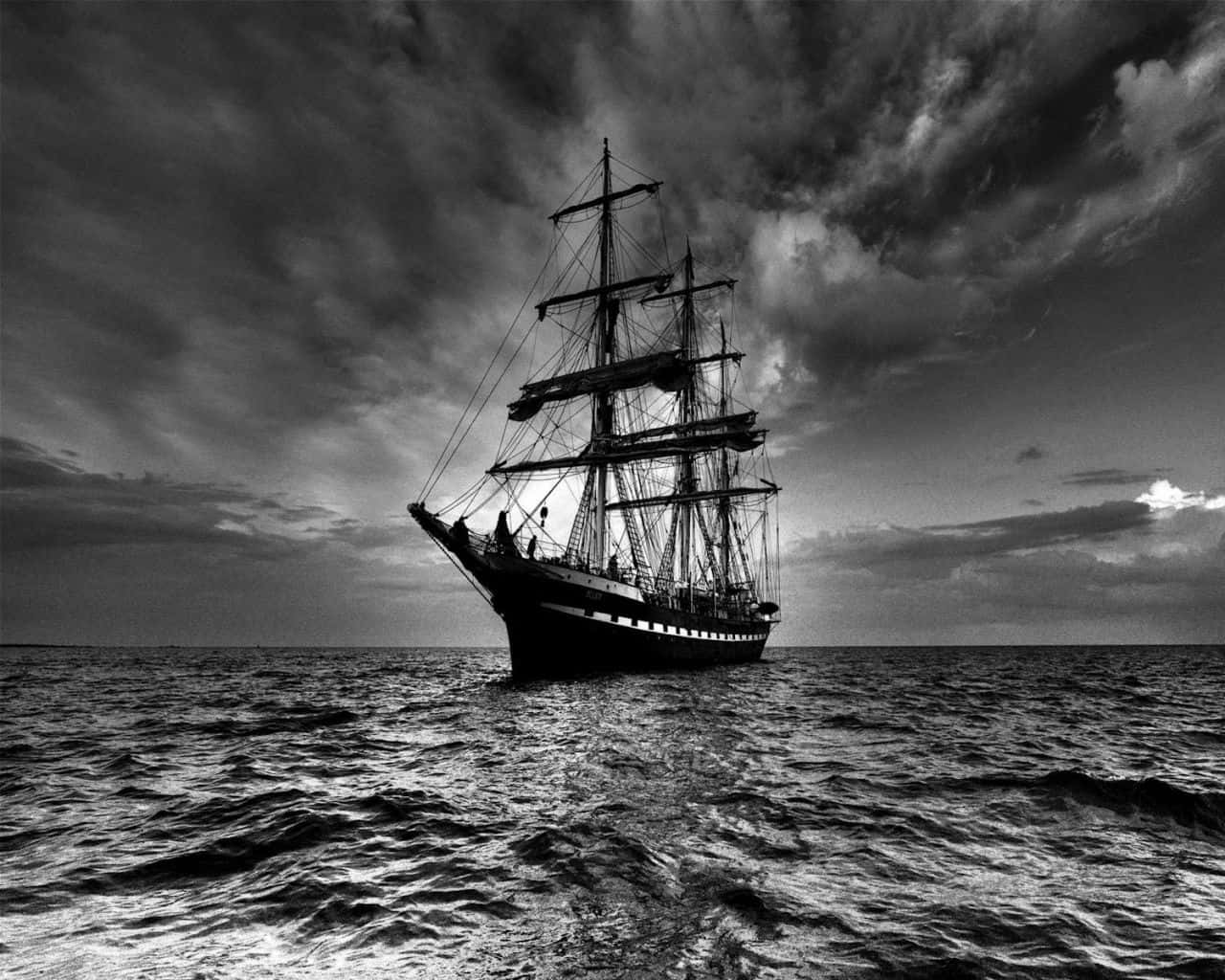Black And White Storm, tall ship, dramatic cloudy sky, HD Desktop Wallpaper