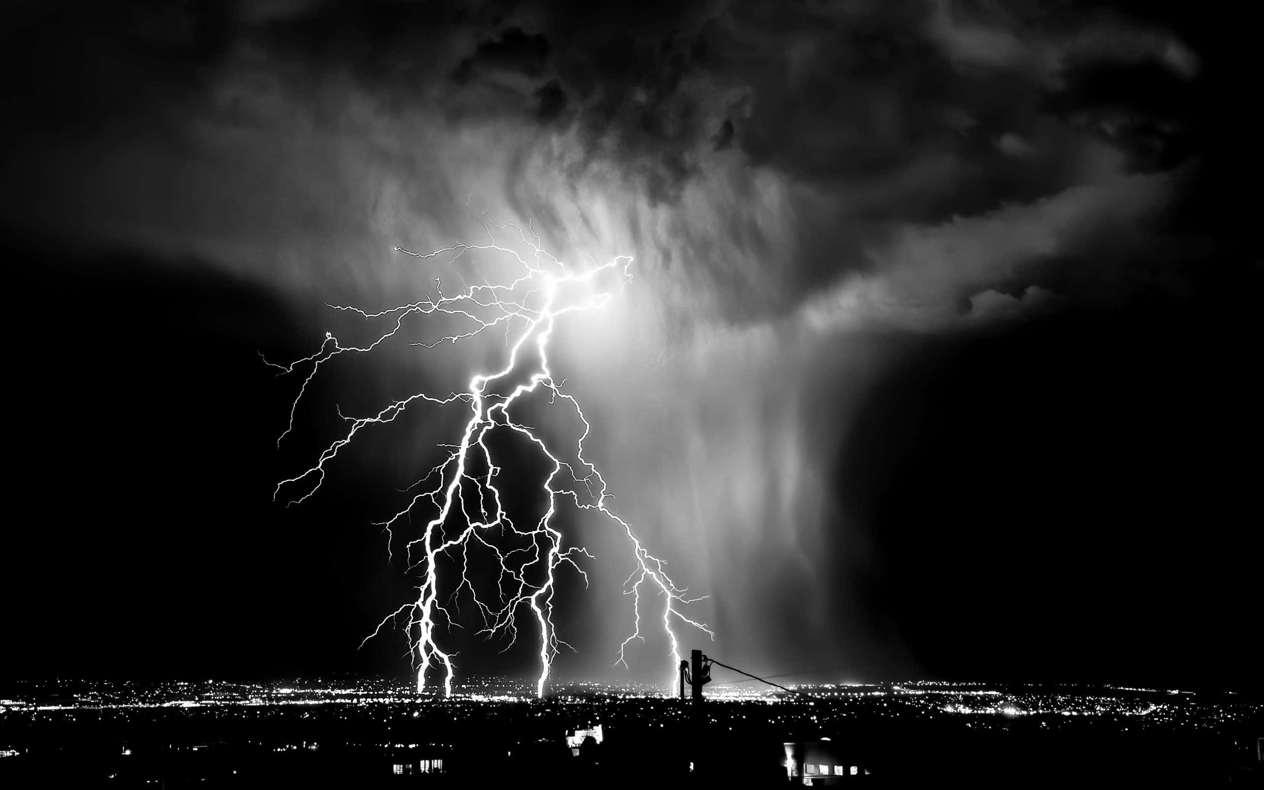 Dark Storm, black and white lightning strike, stormy night sky, 2K Desktop Wallpaper
