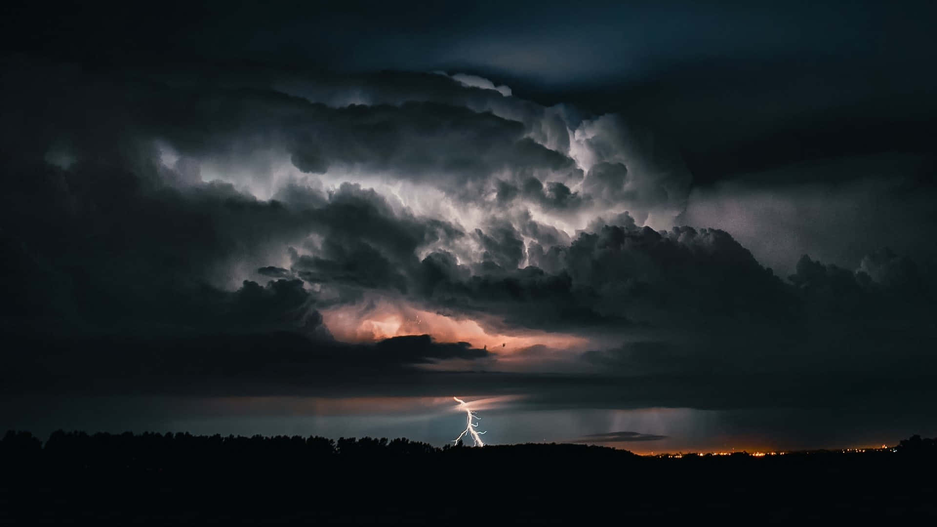 Dark Storm, lightning bolt, towering storm cloud, Full HD Desktop Wallpaper