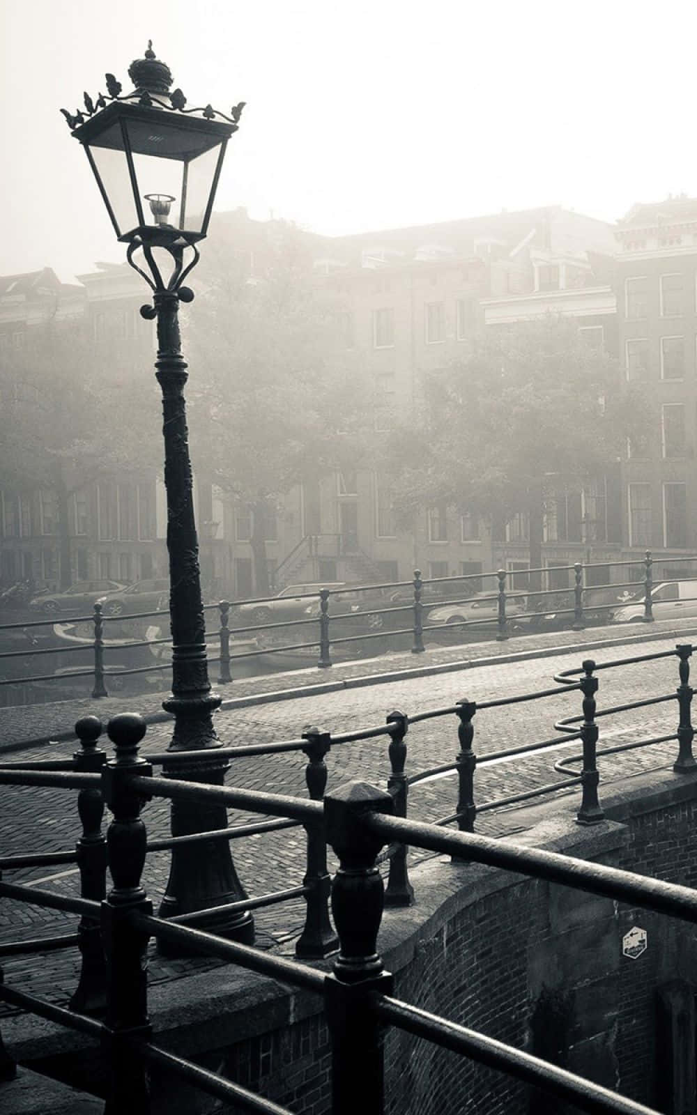 vintage lamppost, misty bridge, foggy canal, HD Phone Wallpaper