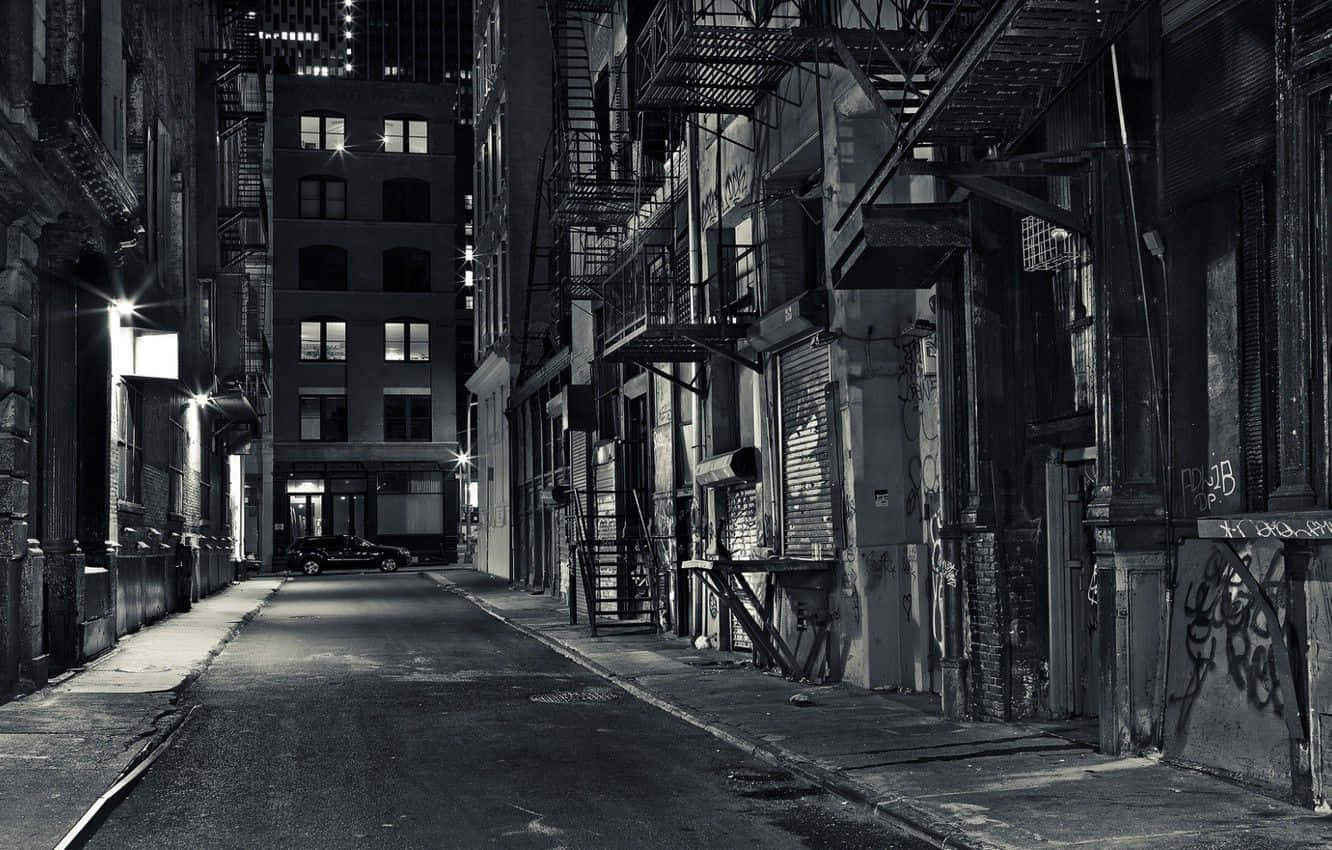 Black And White Street, night, urban alley, HD Desktop Wallpaper