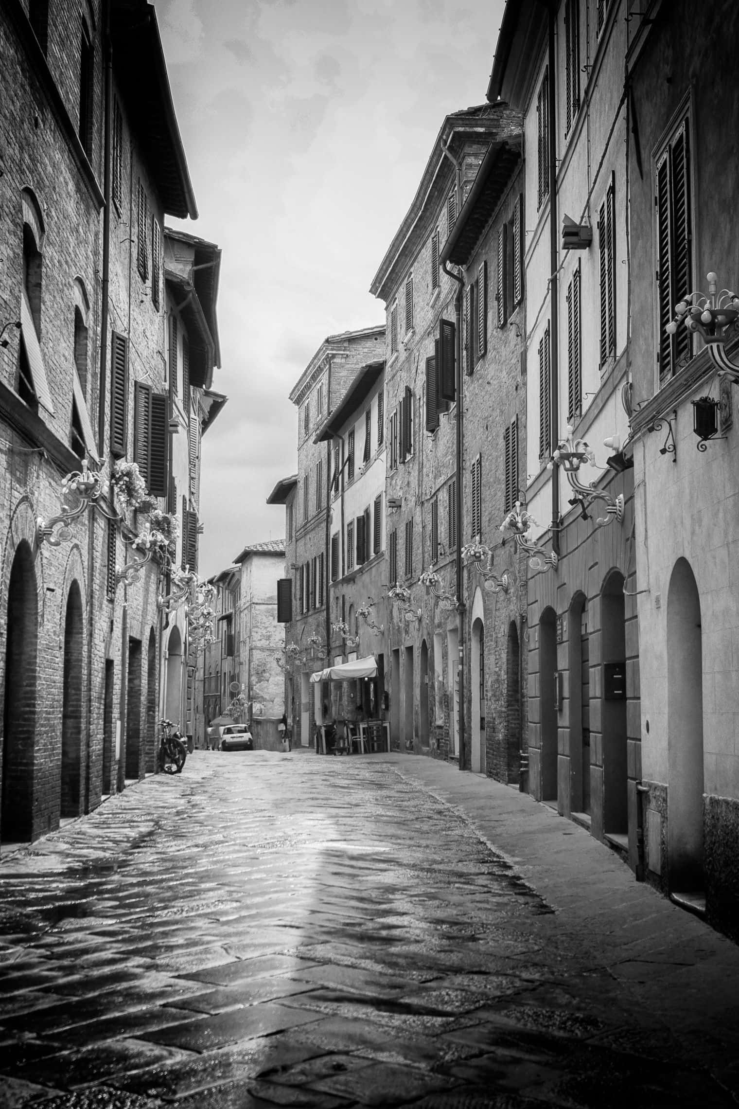 narrow cobblestone street, historic European town, tall buildings, Full HD Phone Wallpaper