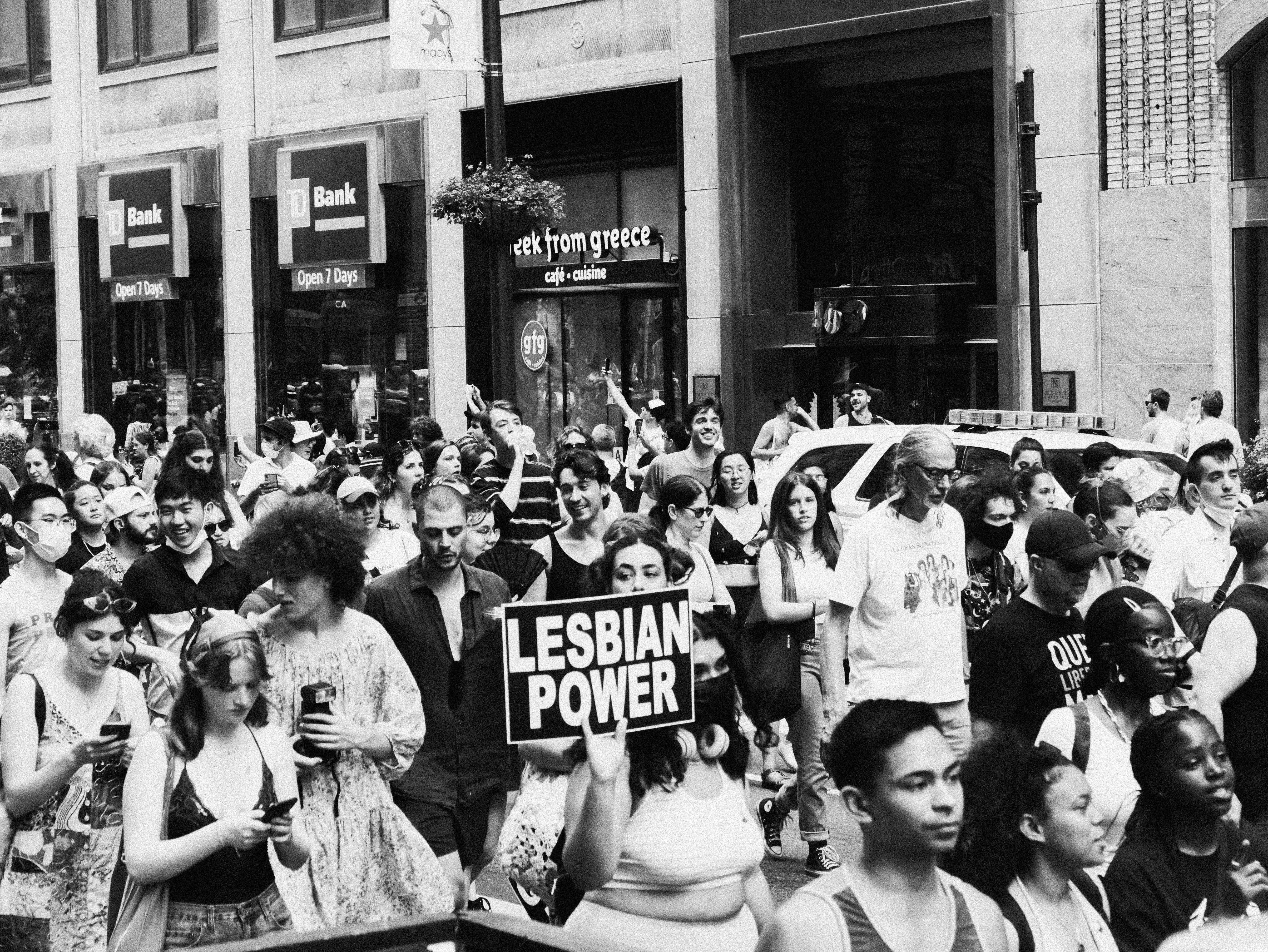 LESBIAN POWER, city street, bank, 5K Desktop Wallpaper