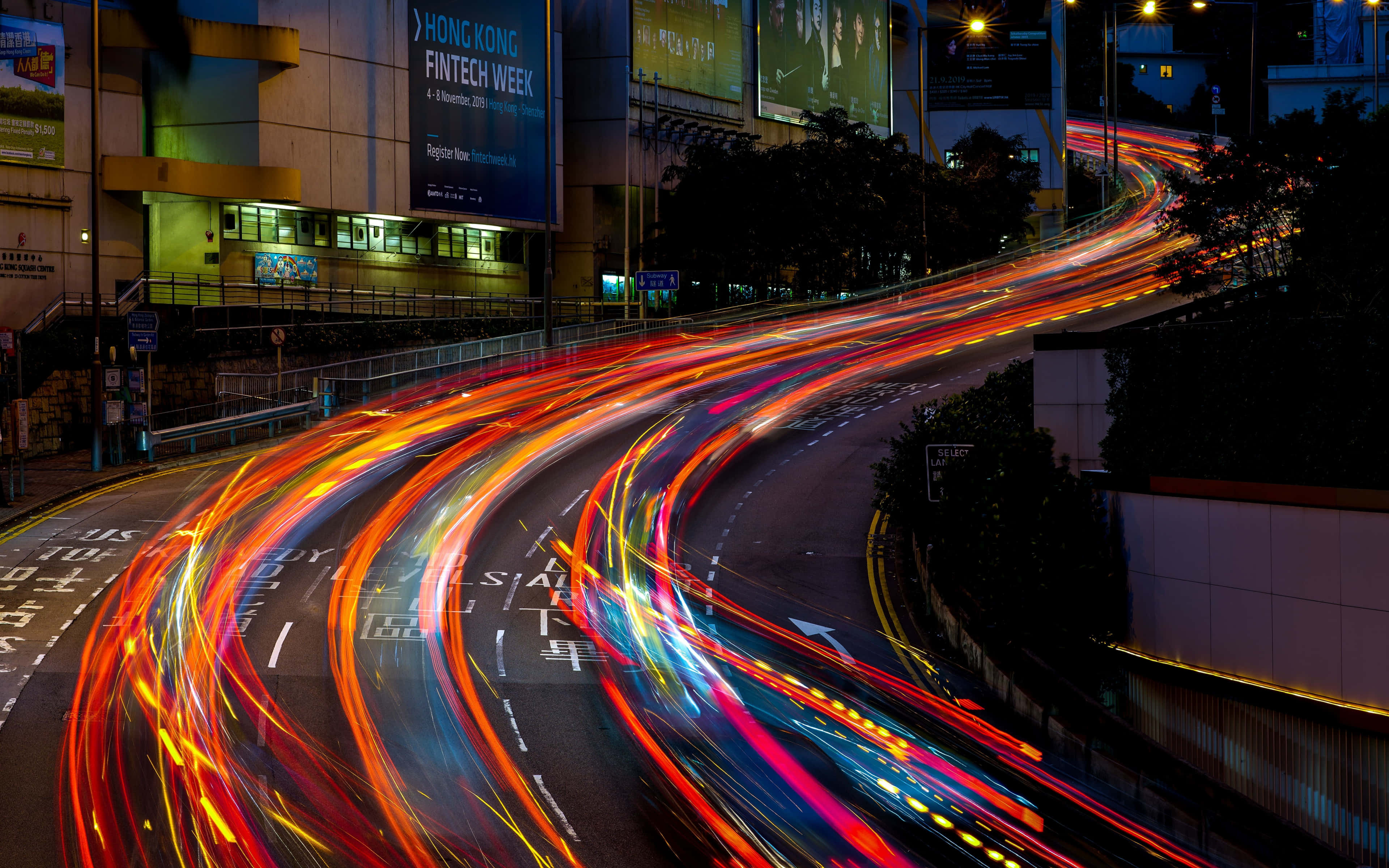 Night Street, neon light, urban highways, 4K Desktop Wallpaper