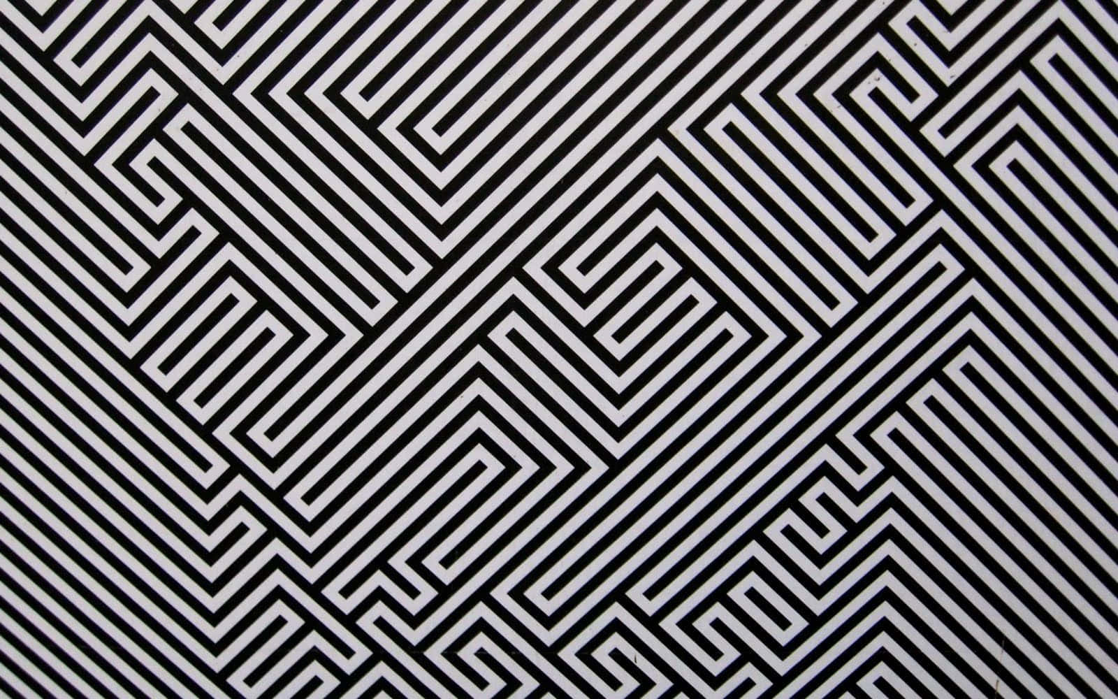 black and white pattern, geometric pattern, repeating angular lines, HD Desktop Wallpaper