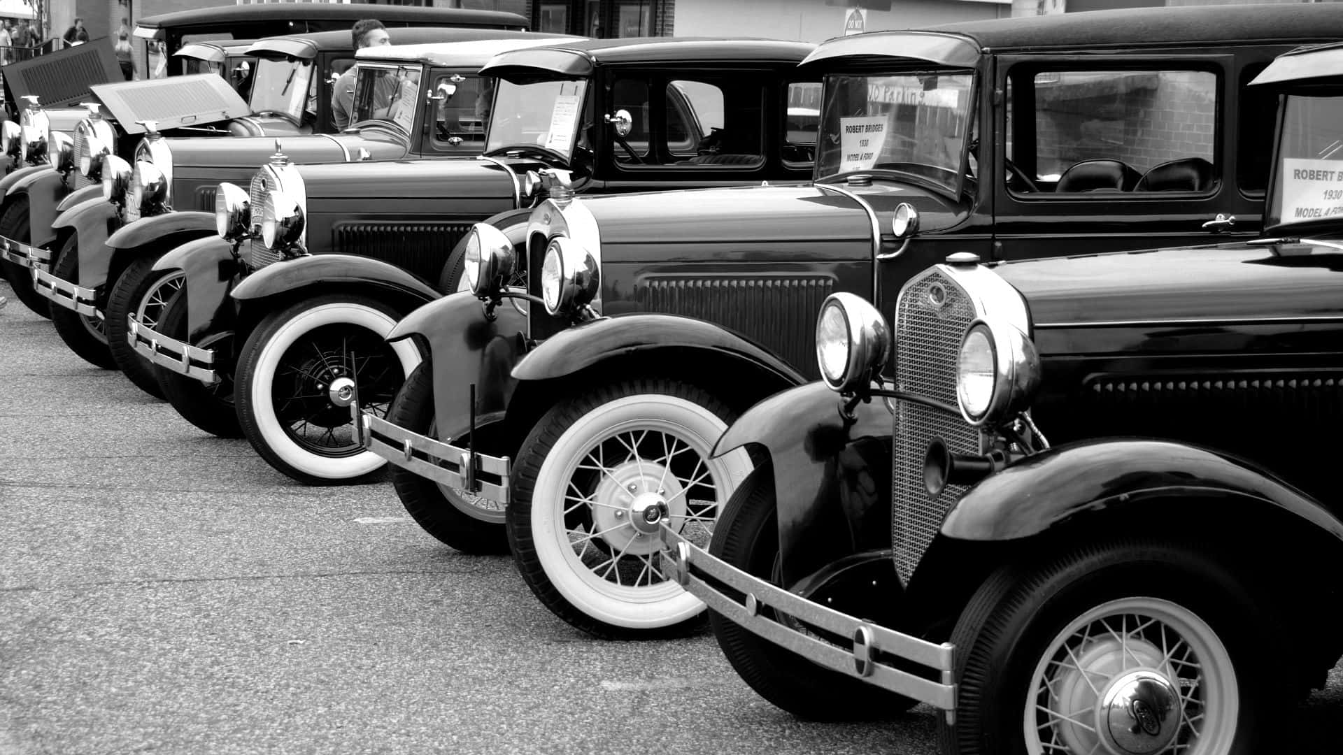 black and white vintage car, classic black vintage cars, white wall tires, Full HD Desktop Wallpaper
