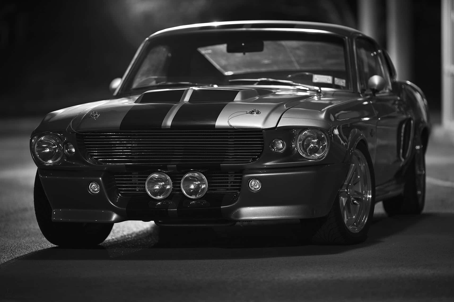 classic muscle car, racing stripes, dramatic spotlight, Full HD Desktop Wallpaper