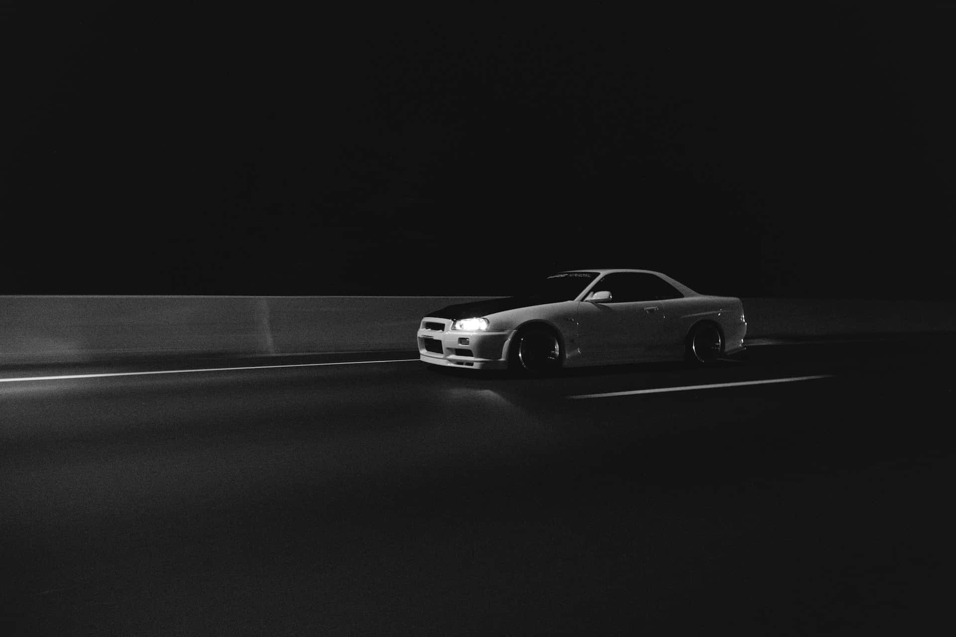sleek sports car, dark highway, night, Full HD Desktop Wallpaper
