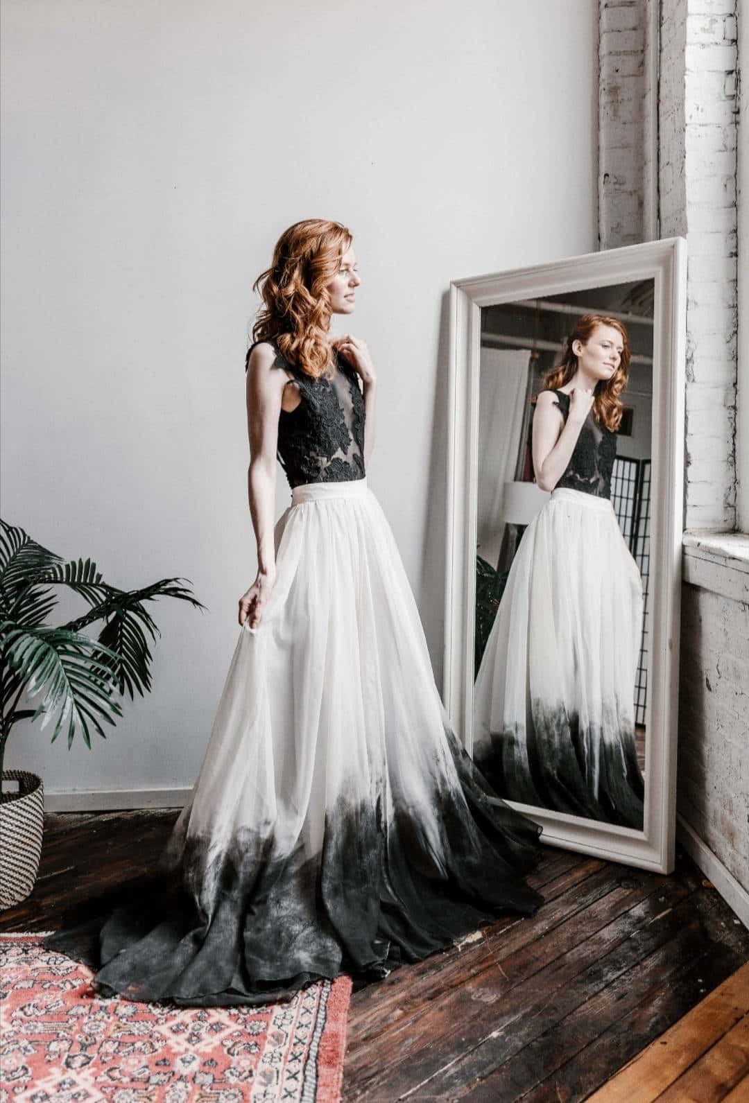 black and white wedding, red hair, minimalist room, HD Phone Wallpaper