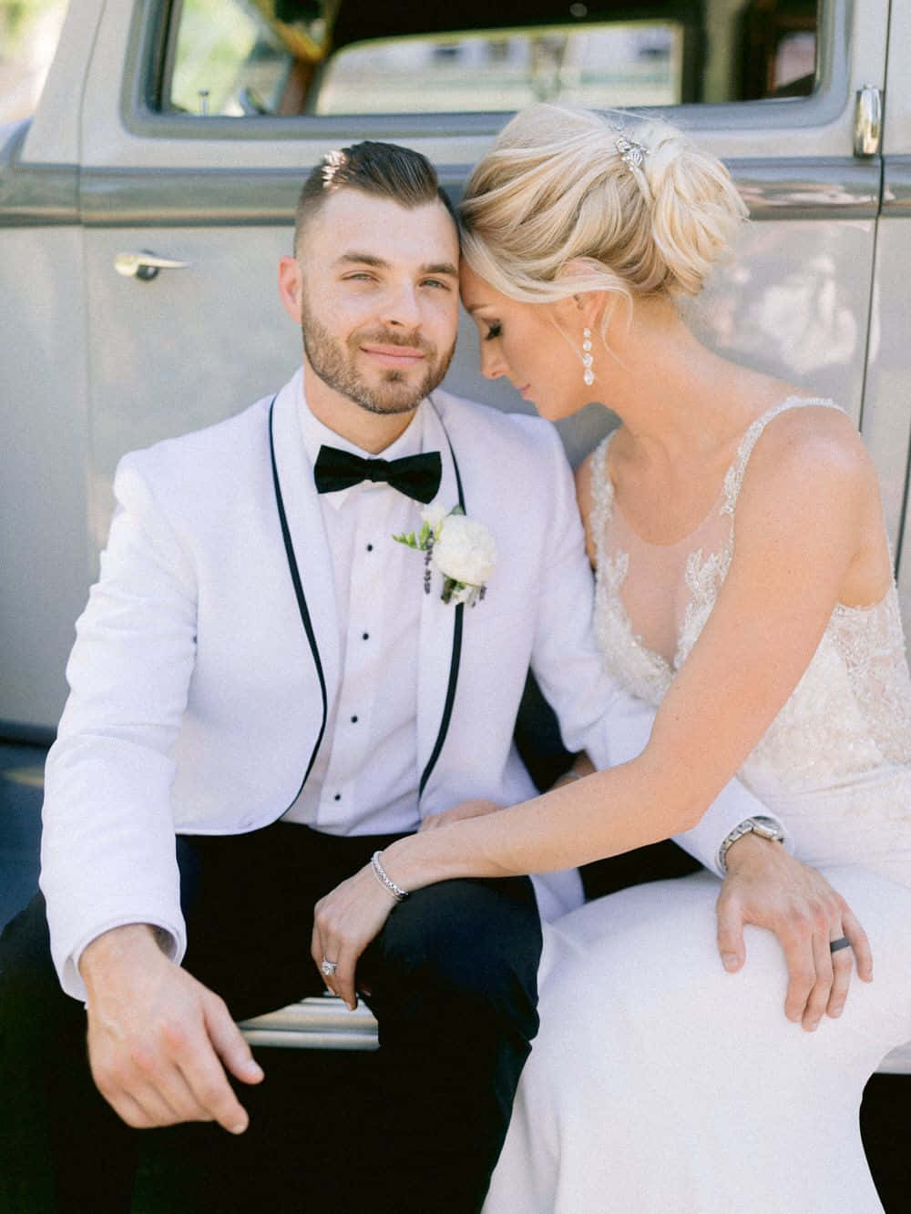 black and white wedding, vintage truck, sunset, HD Phone Wallpaper