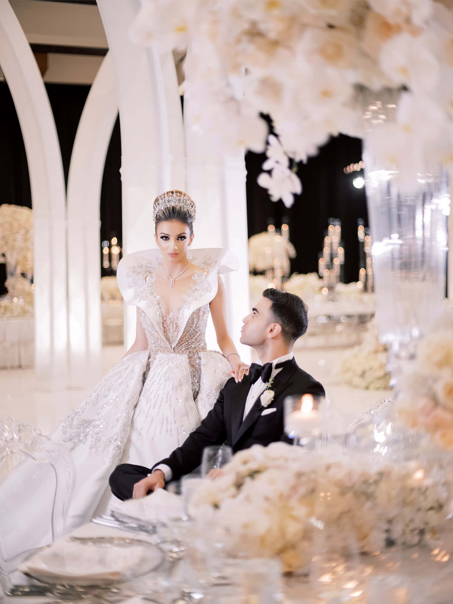 black and white wedding, sparkling white gown, tuxedo, Full HD Phone Wallpaper