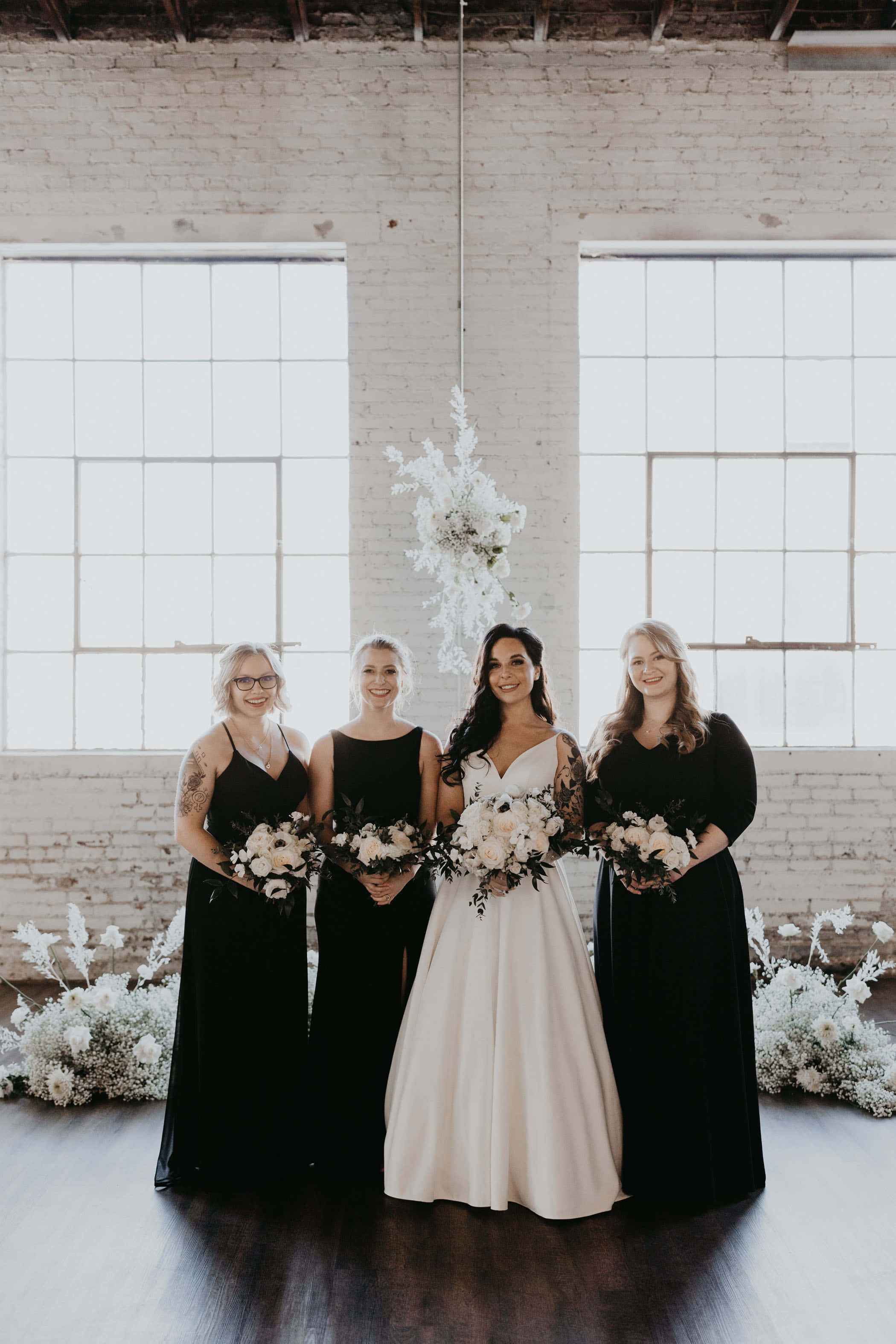 black and white wedding, white gown, black dresses, 2K Phone Wallpaper