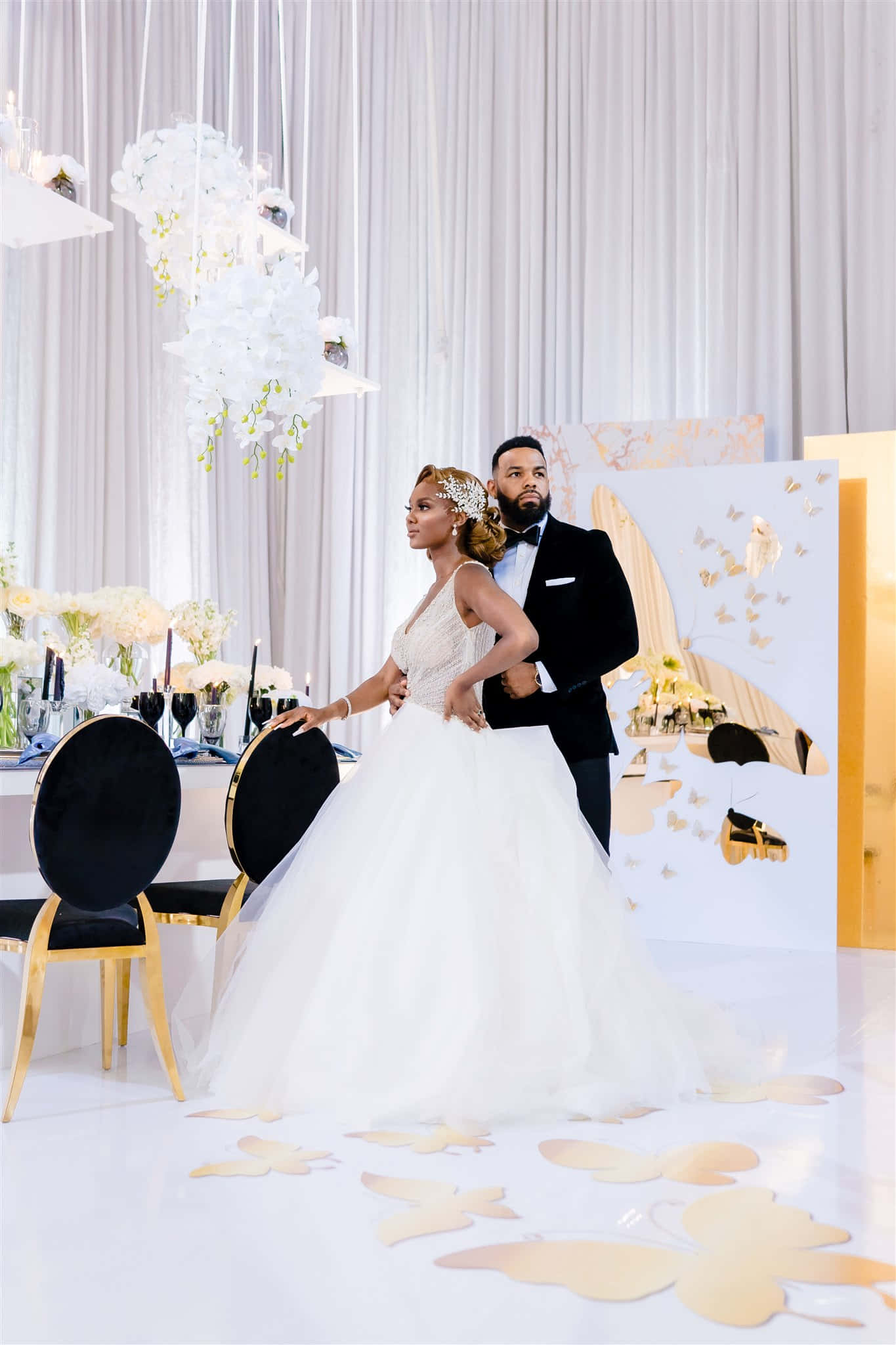 black and white wedding, white gown, black tuxedo, Full HD Phone Wallpaper