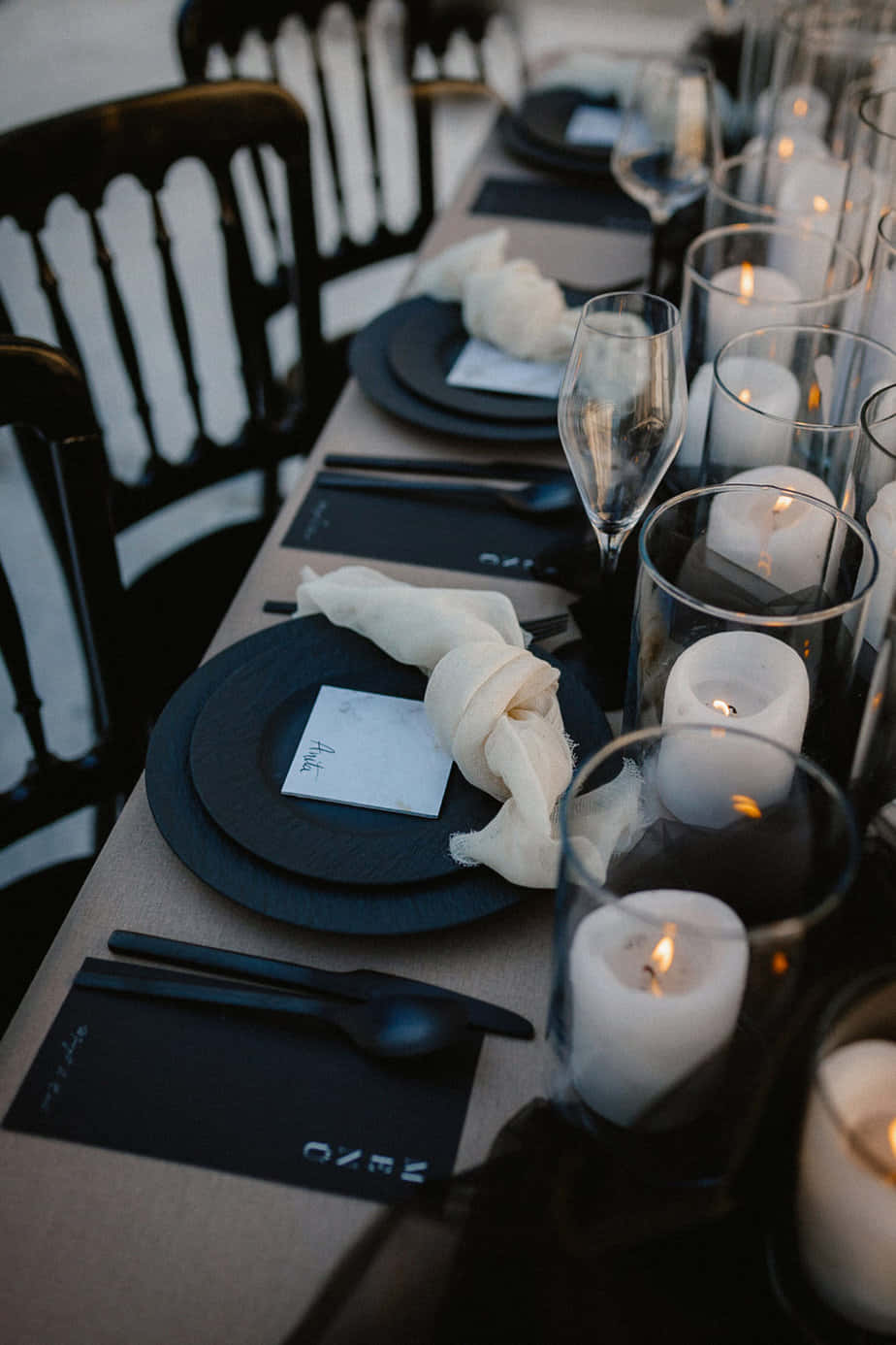 black and white wedding, dining table set, candles, HD Phone Wallpaper