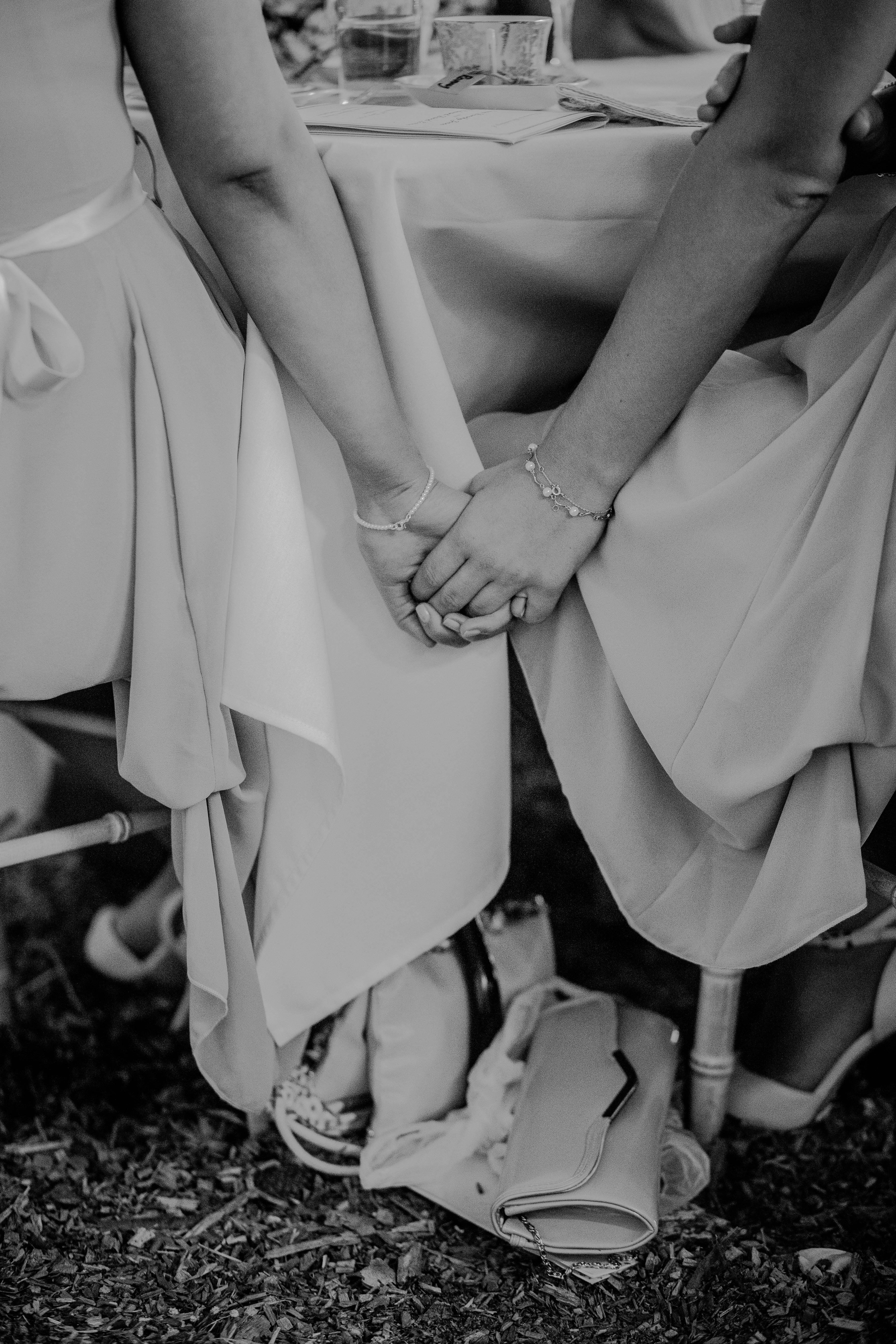 Bride And Bridesmaid Hand, black and white, flowing gowns, 5K Phone Wallpaper