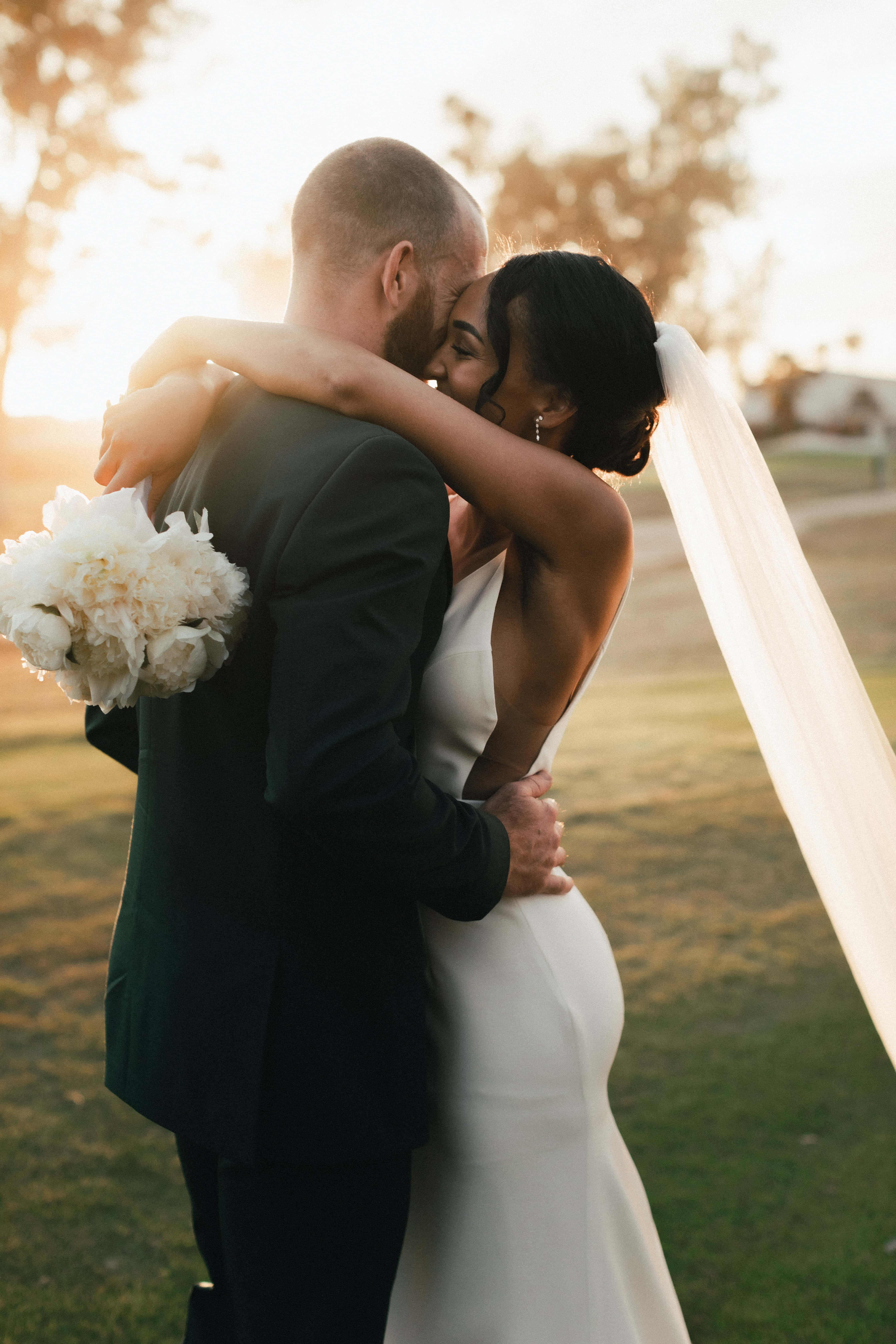 interracial couple wedding, sunset, golden light, 5K Phone Wallpaper