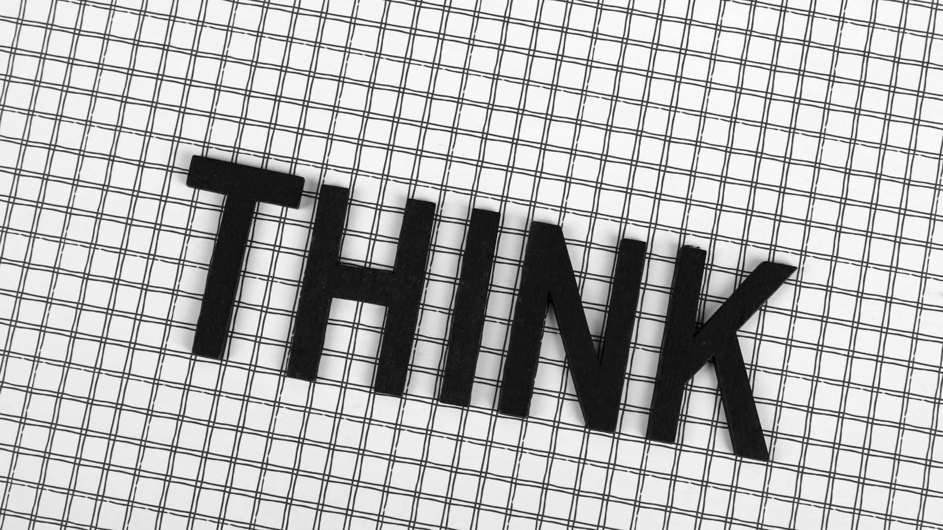THINK, black letters, white grid background, Full HD Desktop Wallpaper