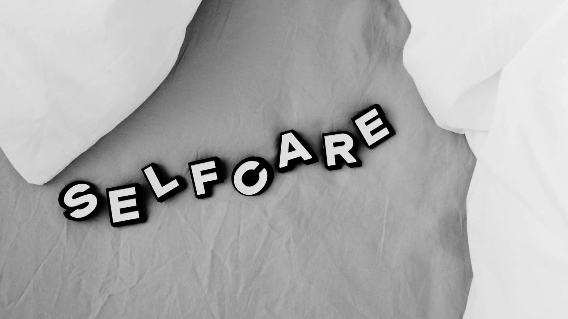 Black And White Word, bold self care letters, rumpled gray fabric, Full HD Desktop Wallpaper