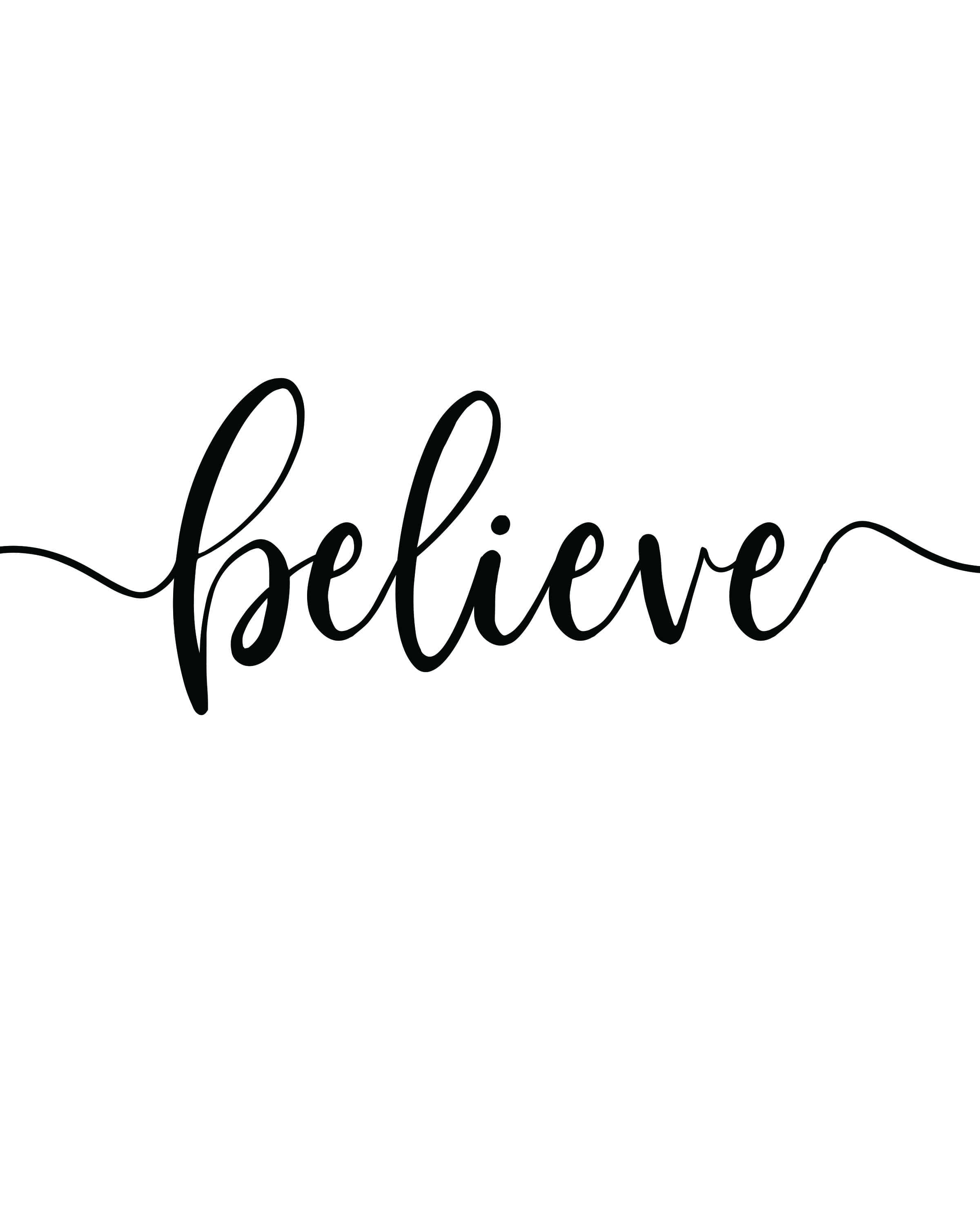 Black and White Word, believe, elegant black cursive script, 2K Phone Wallpaper