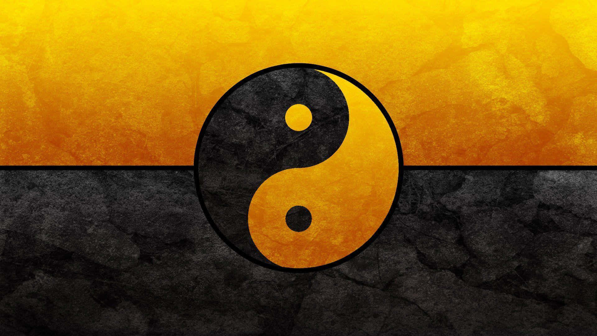 yin yang symbol, black and gold, warm yellow, Full HD Desktop Wallpaper
