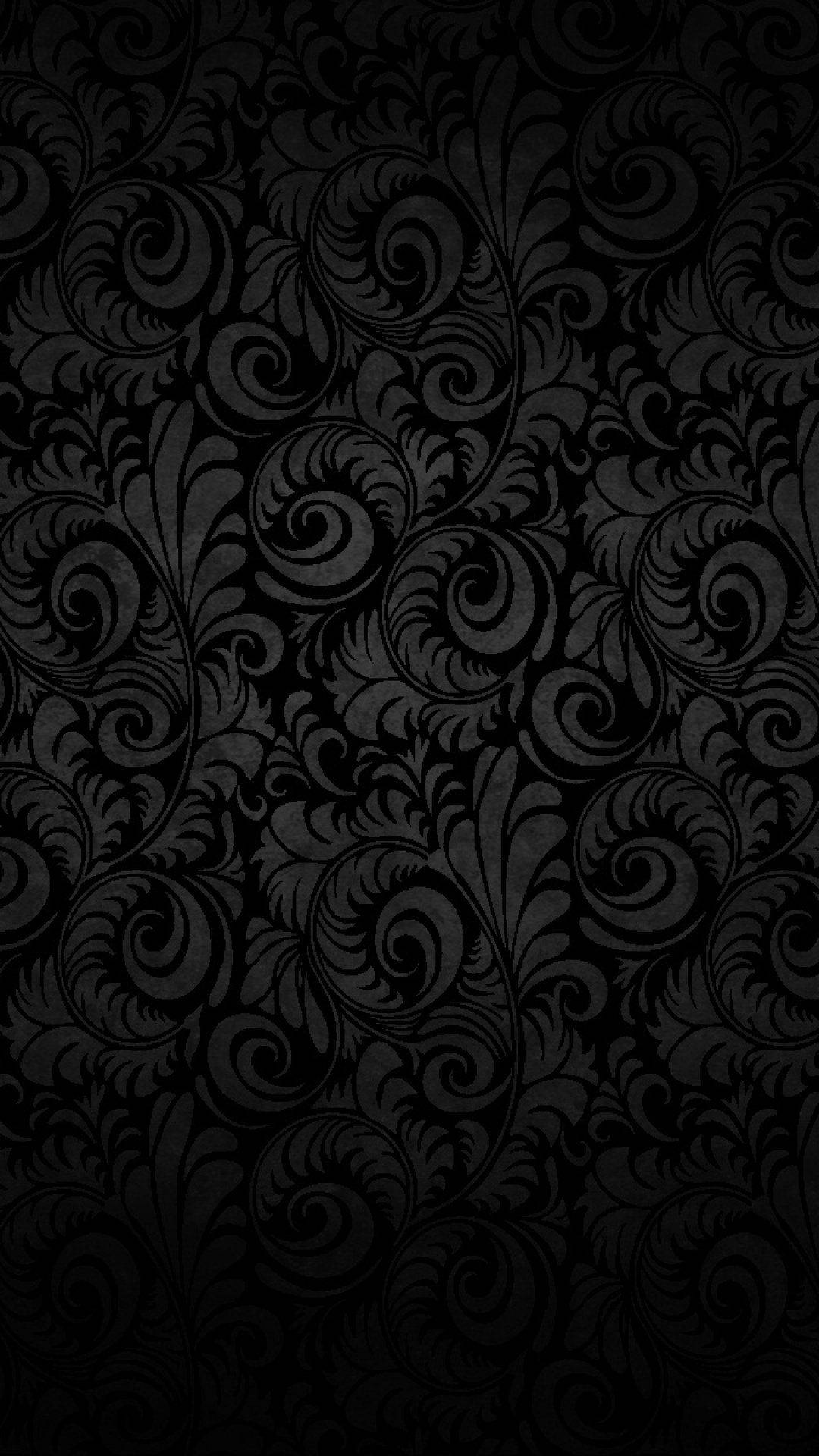 Black Android, damask wallpaper, swirling floral patterns, Full HD Phone Wallpaper