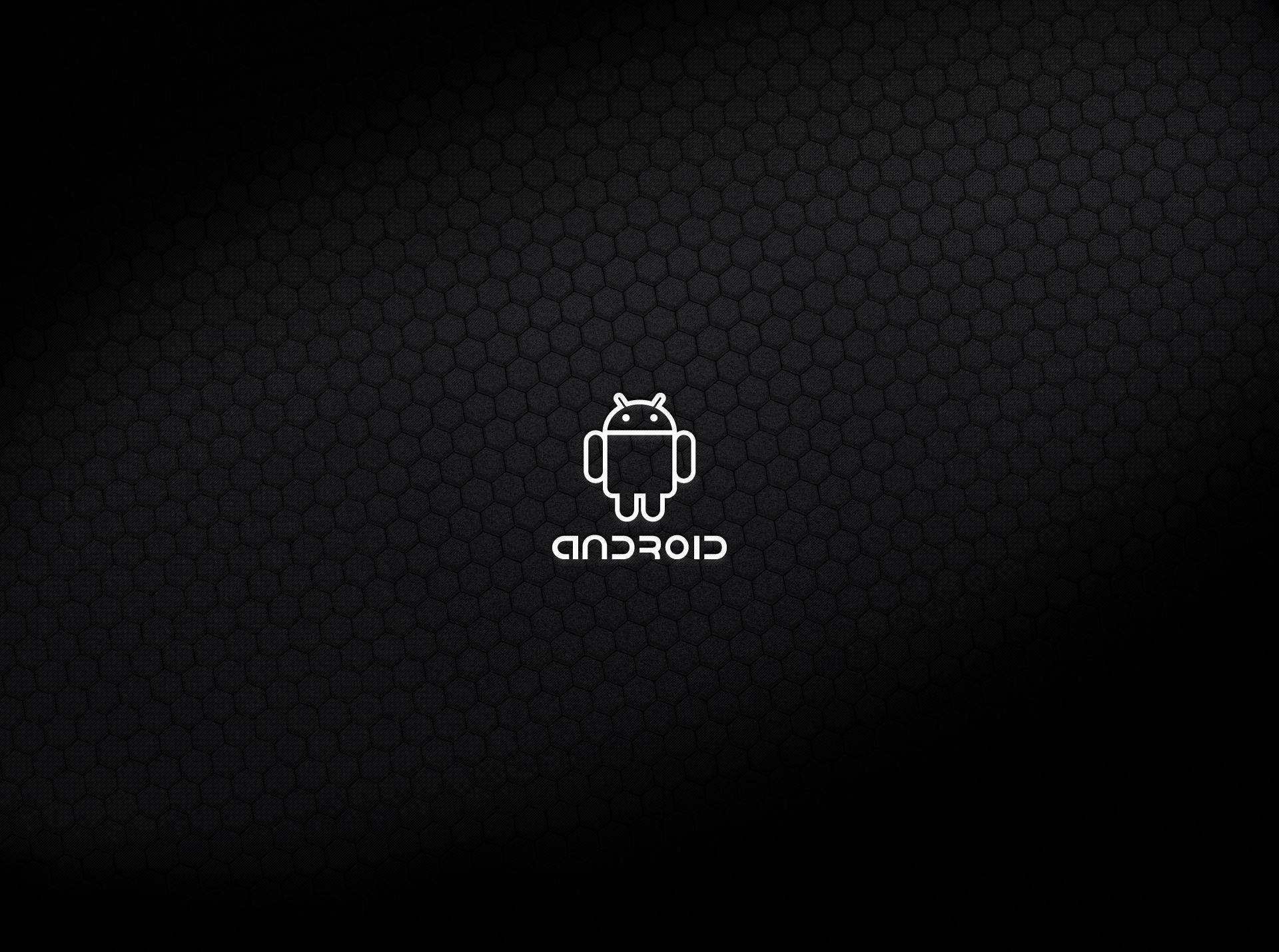 Black Android, Android logo, hexagon pattern, Full HD Desktop Wallpaper