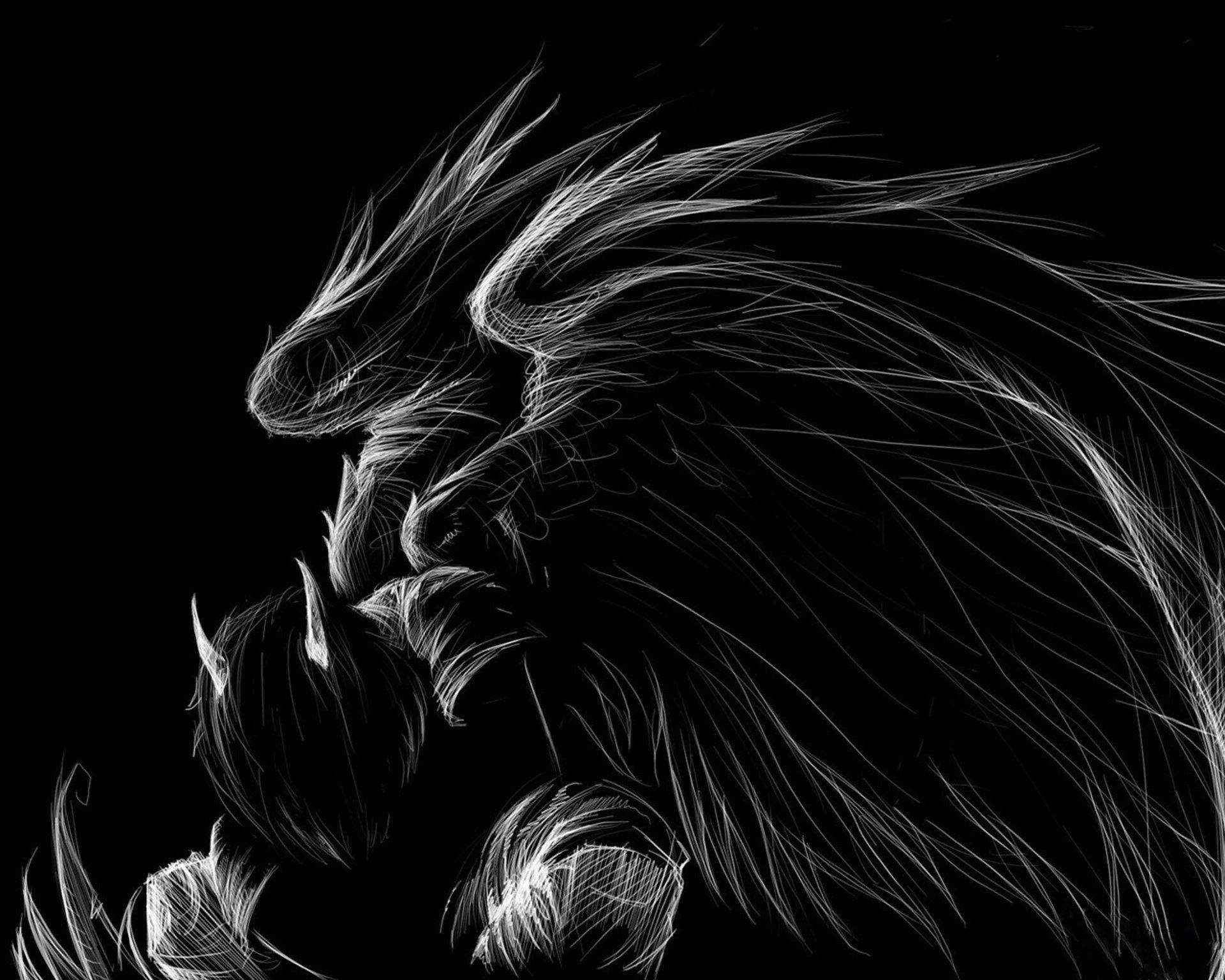 demon, black angel wings, glowing white lines, Full HD Desktop Wallpaper
