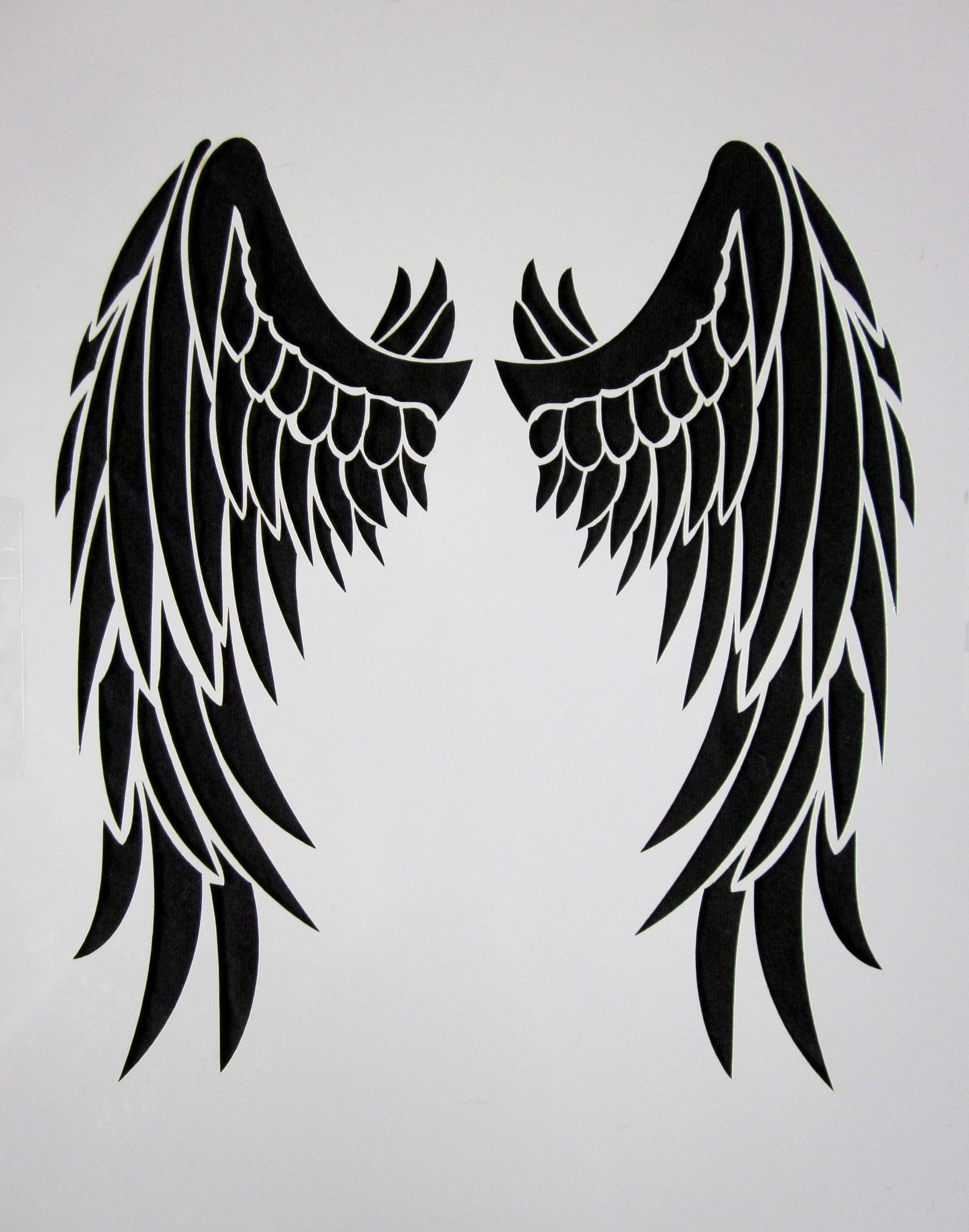 hand drawn, black angel wings, white outlines, Full HD Phone Wallpaper