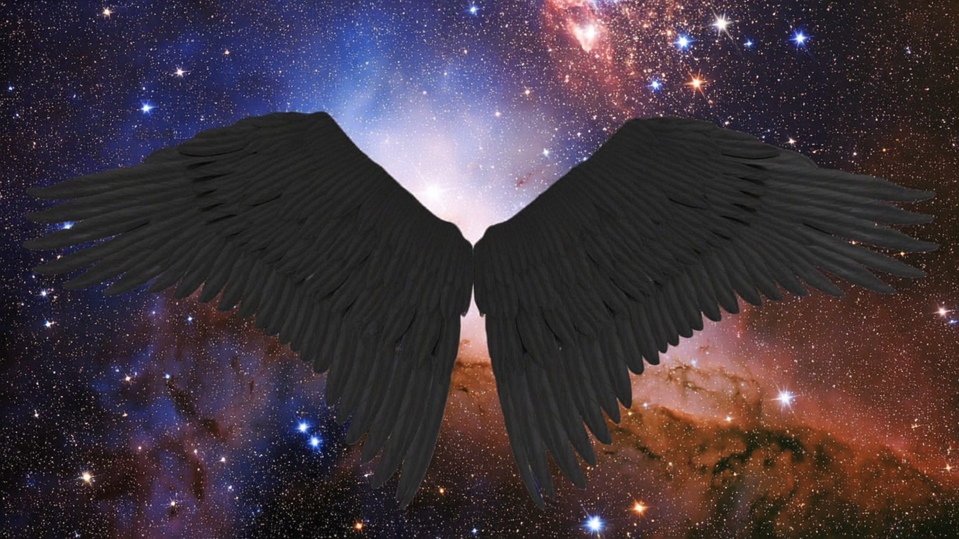 black wings, nebula, stars, Full HD Desktop Wallpaper