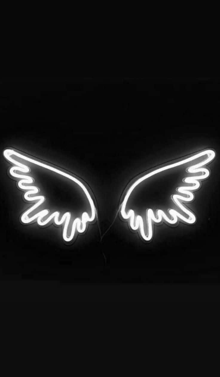 neon sign, angel wings, glowing white, SD Phone Wallpaper