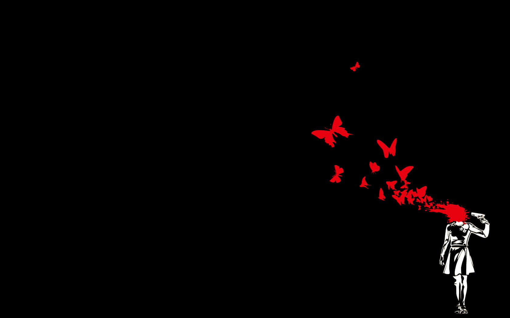 red hair, butterflies, white silhouette, HD Desktop Wallpaper