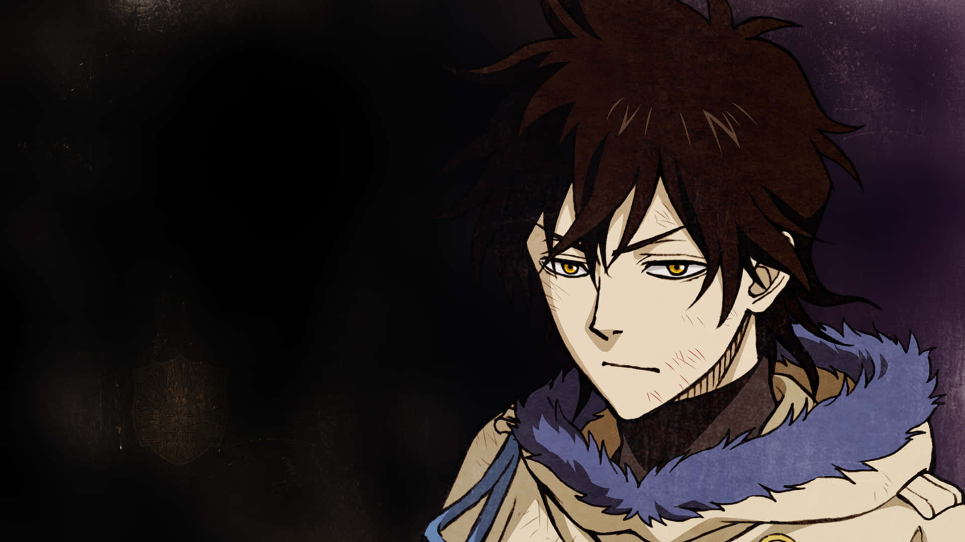 Black Anime Aesthetic PC, spiky brown hair, yellow eyes, Full HD Desktop Wallpaper