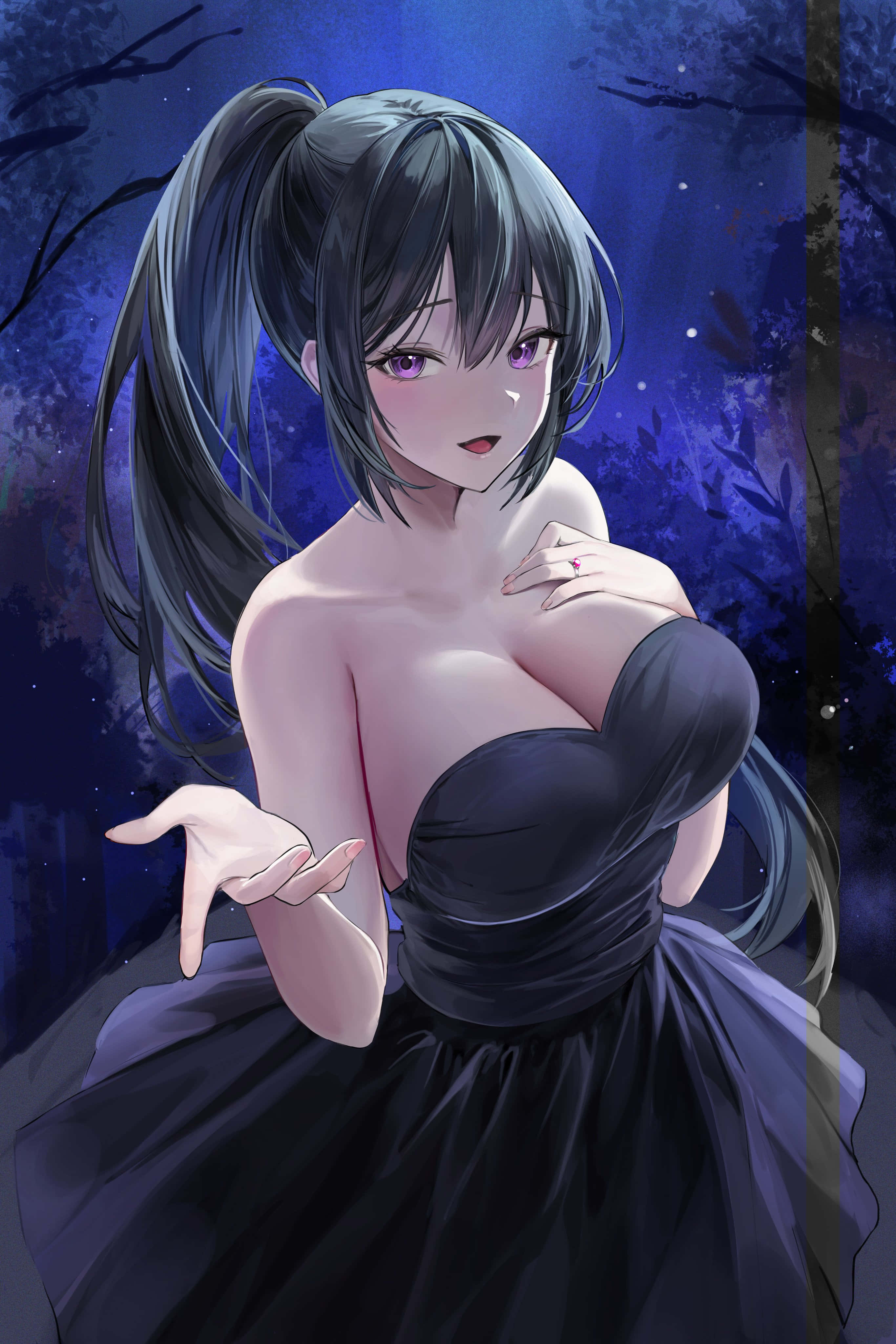 black anime pfp, anime girl, black dress, 4K Phone Wallpaper