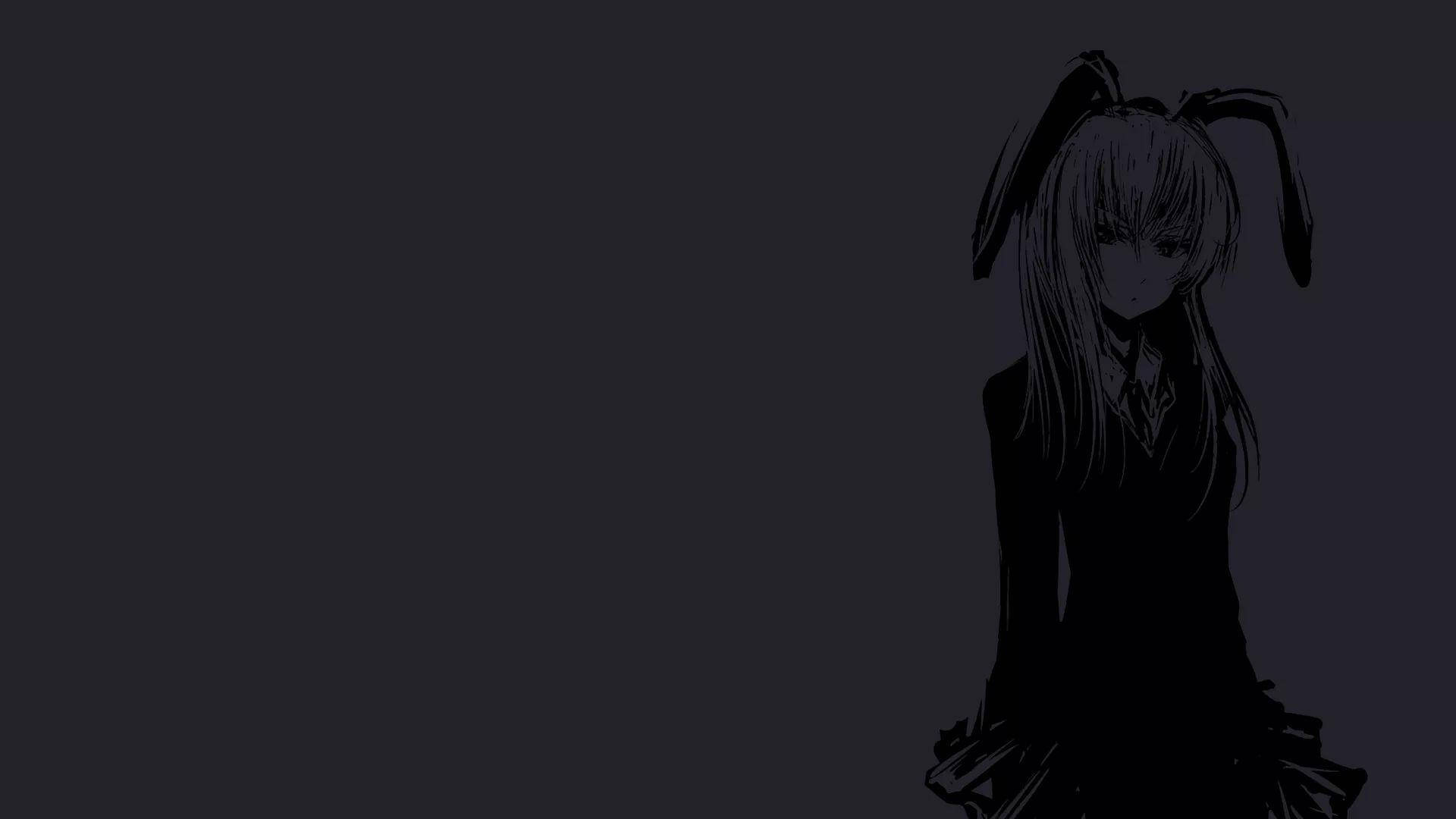 bunny ears girl, dark anime aesthetic, silhouette, Full HD Desktop Wallpaper