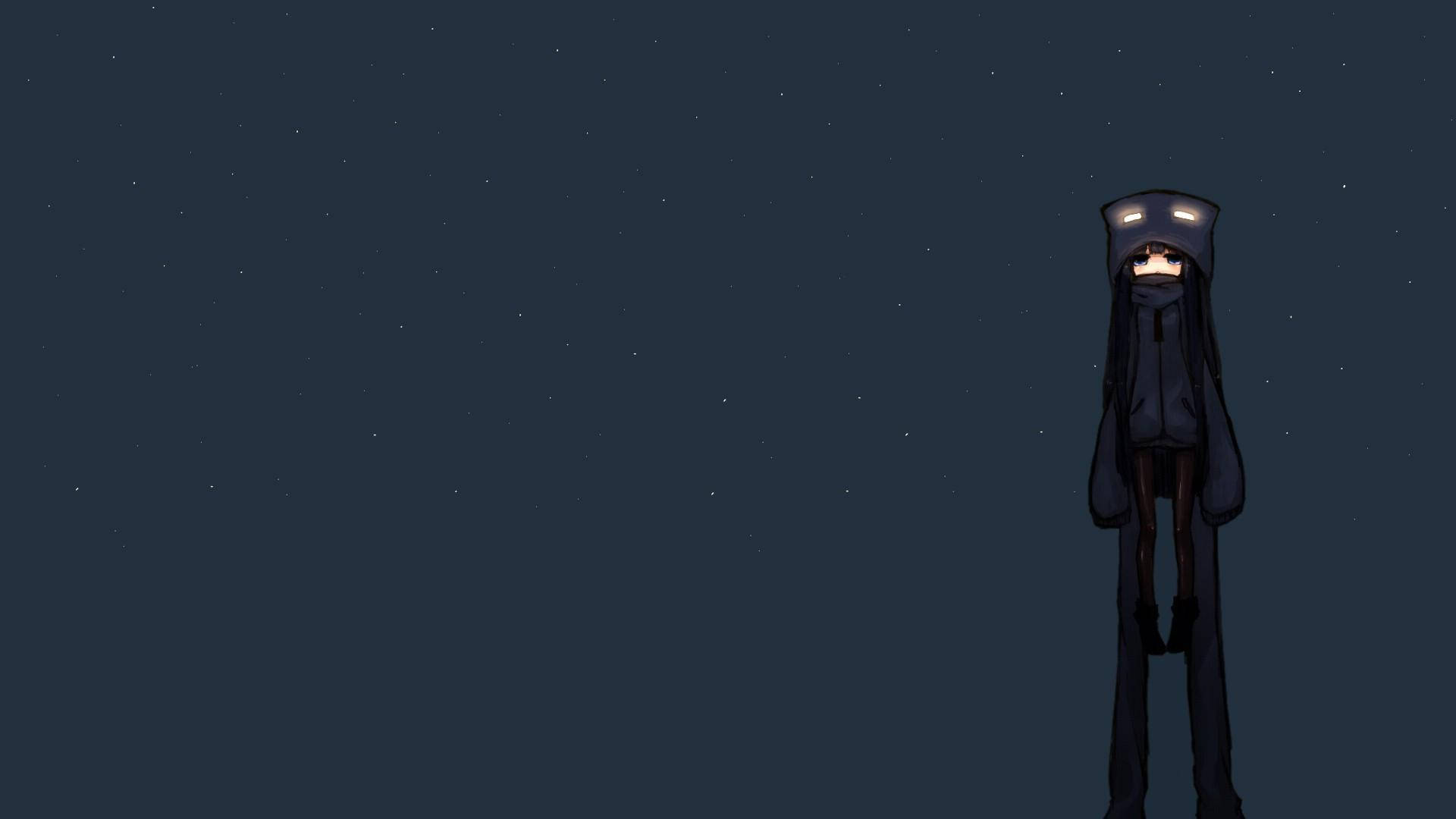 Black Anime, blue eyed girl, glowing eyes, Full HD Desktop Wallpaper