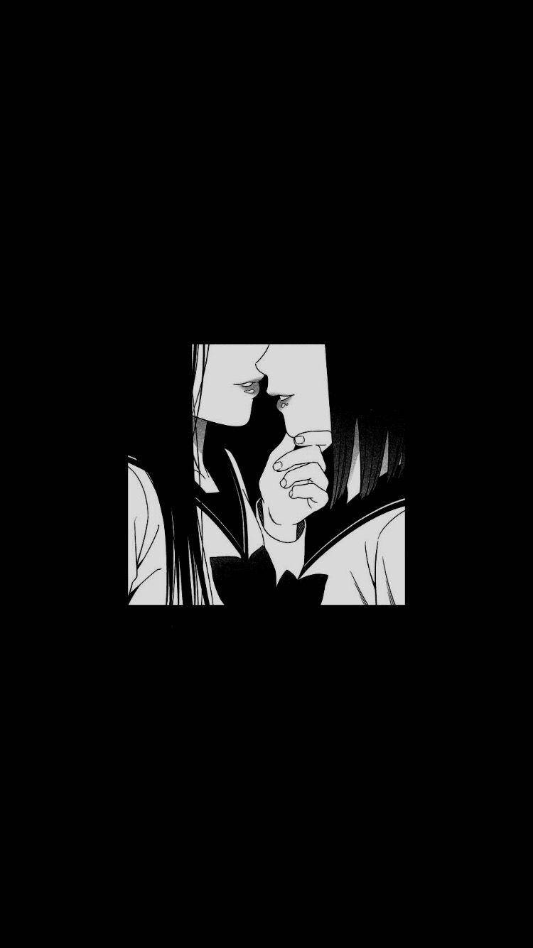 black and white anime aesthetic, anime-style illustration, person holding a phone, HD Phone Wallpaper