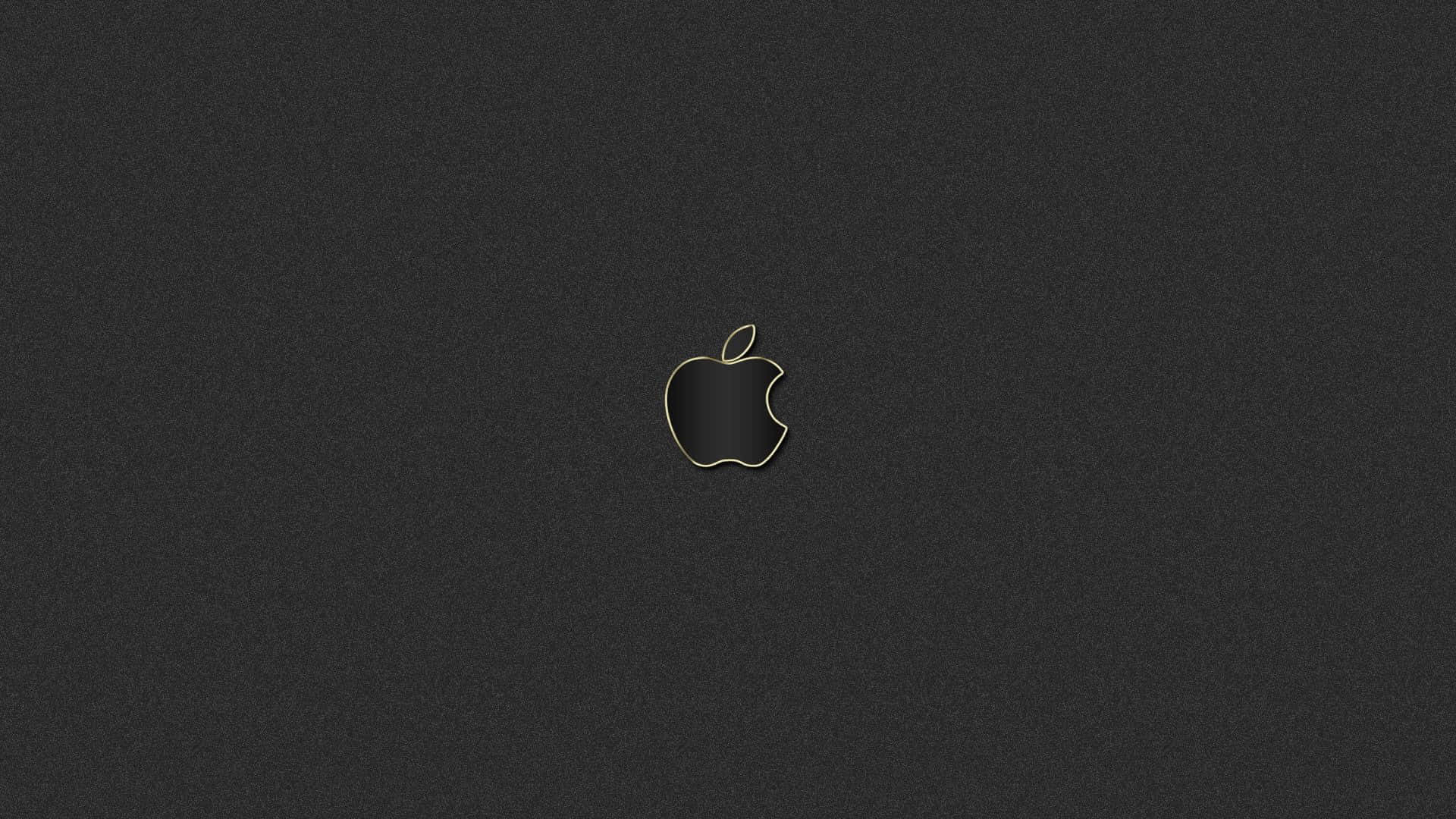 Black Apple Logo, gold outline, textured dark gray background, Full HD Desktop Wallpaper