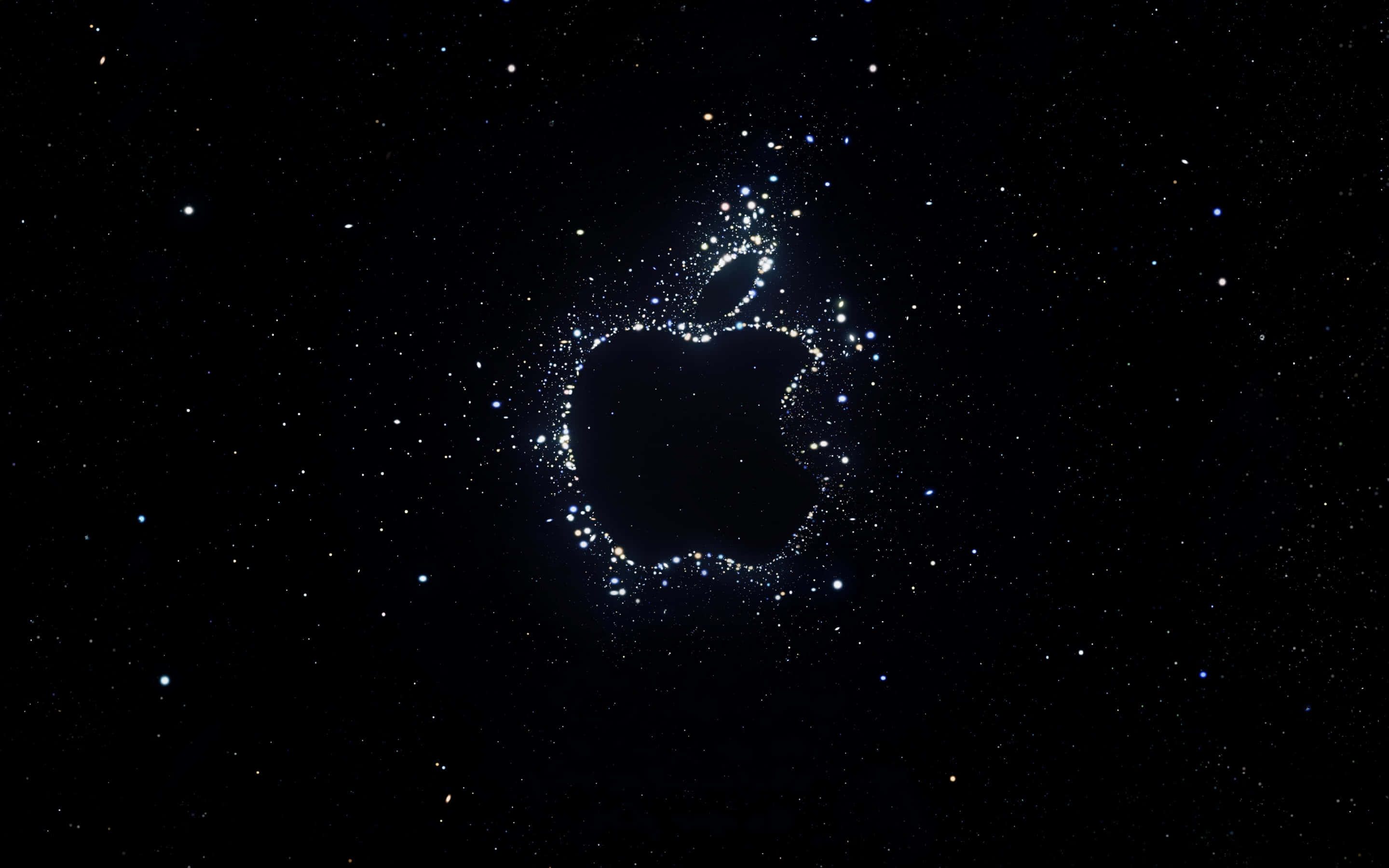 Black Apple Logo, glowing Apple logo, stars, 2K Desktop Wallpaper